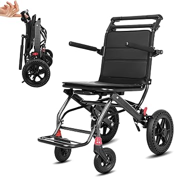 Lightweight Transport Wheelchair only 15lb, Portable Folding Travel Wheelchairs with Locking Hand Brakes, Ultra Light Wheel Chair for Adults & Child w/ 12 Honeycomb Tires, Up to 280lbs