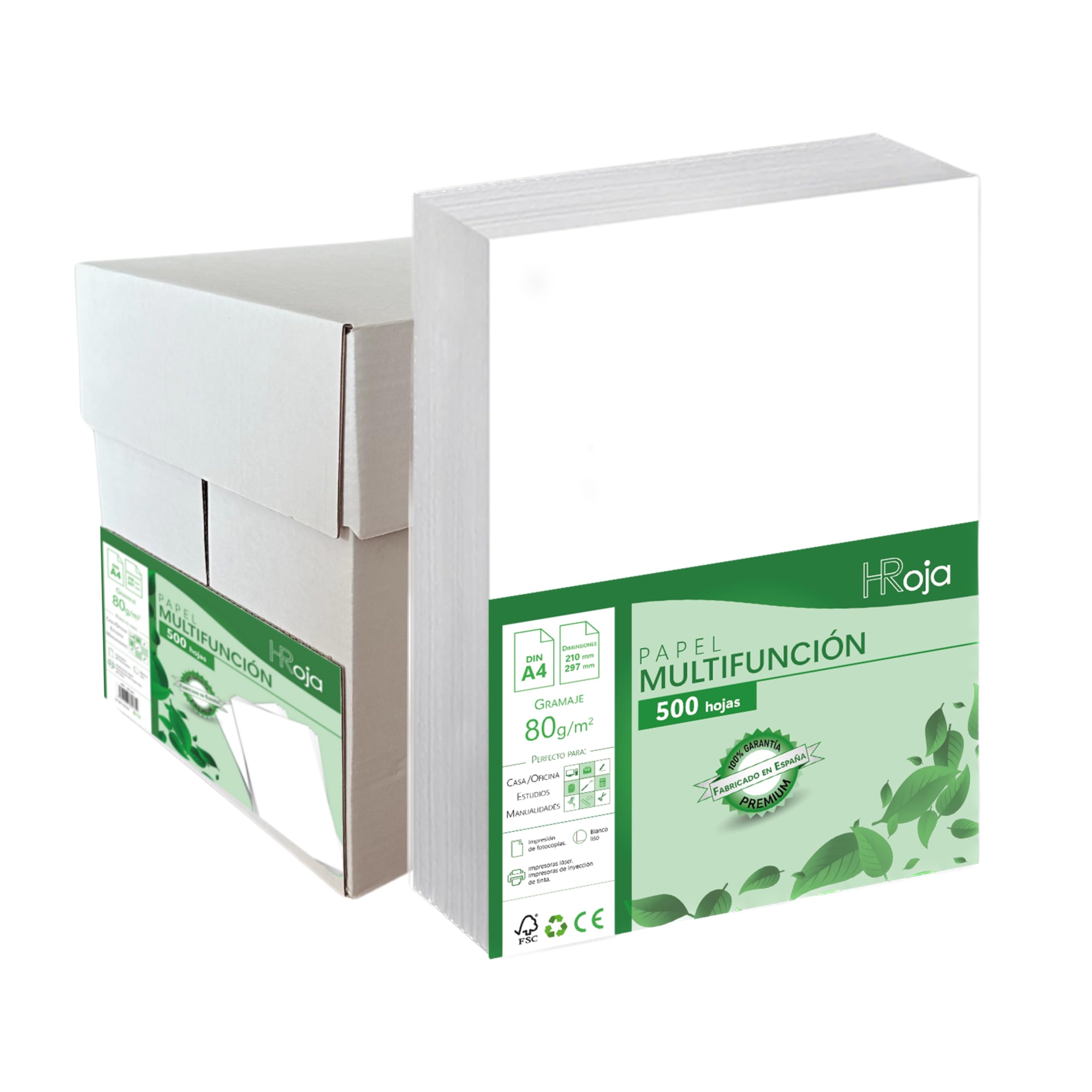 Papel A4 Blanco 80 gr - 2500 Hojas en Paquetes de 500 Folios Multifunción para Impresoras y Fotocpiadoras - Fabricado en España Ideal para Uso Diario y Profesional en Oficina, Hogar y Escuela