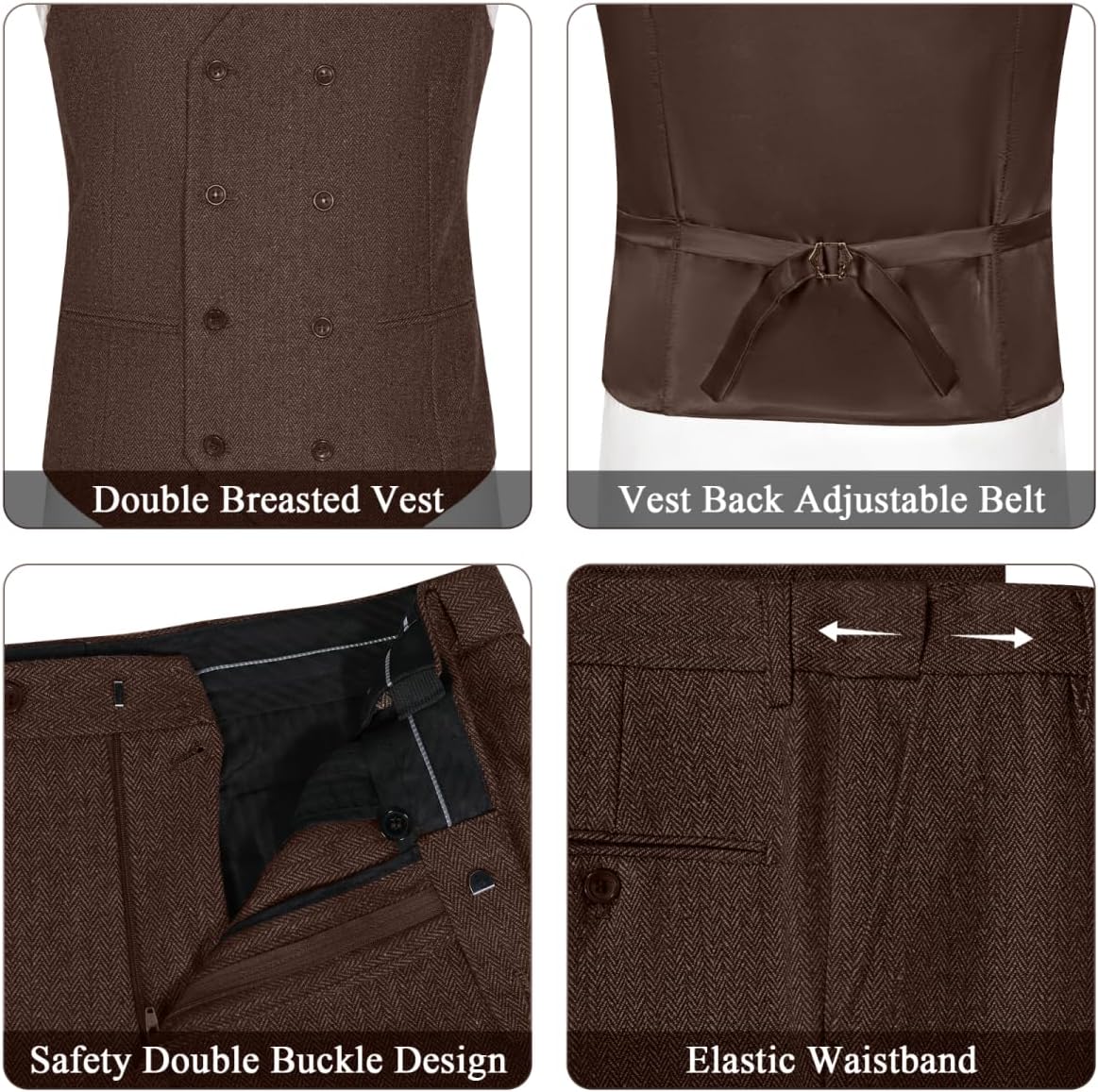 Vintage Tweed Herringbone Suits for Men 2 Button Slim Fit 3 Piece Formal Wool Suit Jacket Vest Pants Men Prom Dress Tuxedo - Image 5