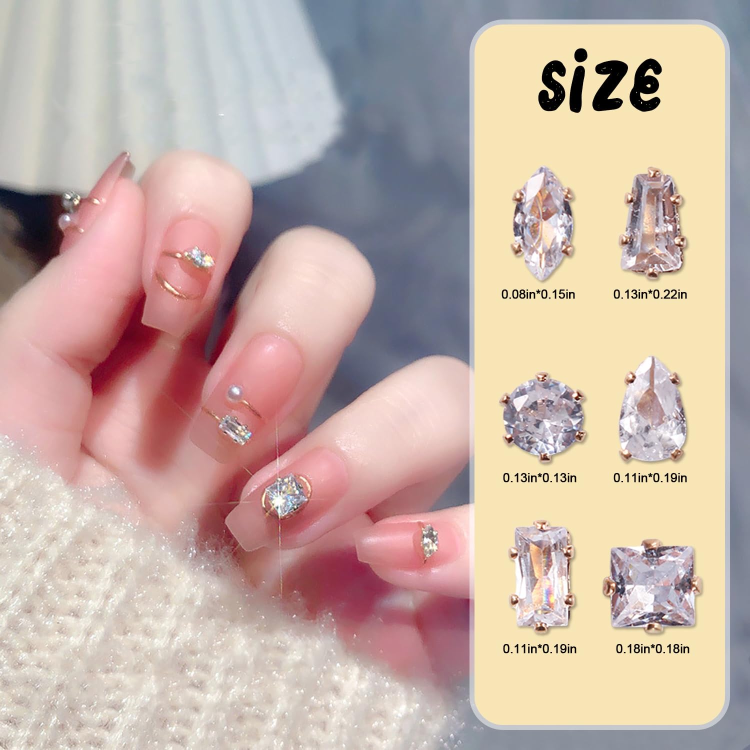 WOKOTO 6 Box Assorted Shapes Nail Rhinestones Gold Charms for Women Acrylic Nails Fingernail Jewelry Luxury 120pcs 3D Nail Art Zircon Metal Gem Transparent Nail Crystal Diamonds