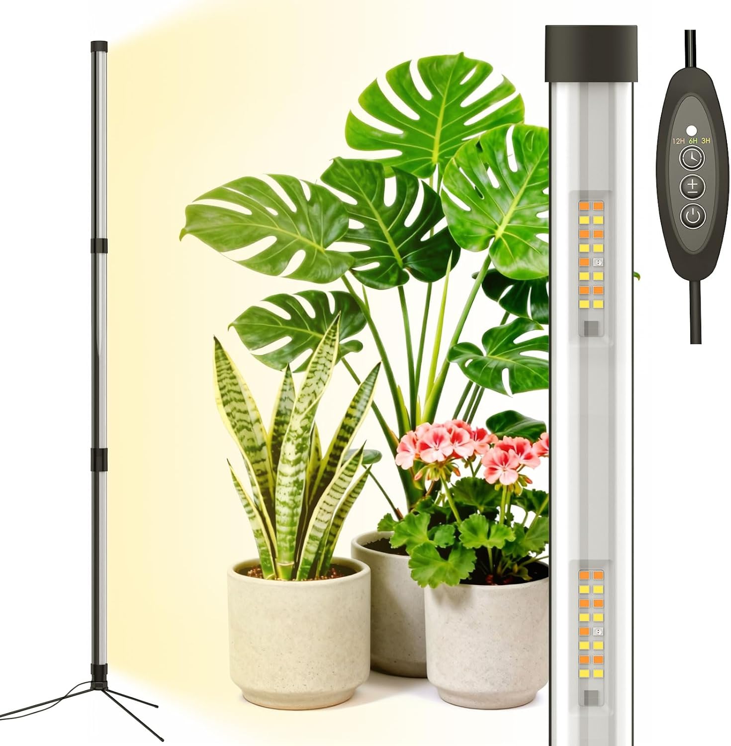 80W LED Grow Light for Indoor Plants, 3-Tier Standing Plant Light with 3/9/12H Timer, 5 Dimmable Levels, Full Spectrum Sunlike Grow Lamp for Seedlings, Potted, Tall & Large Houseplants in Room, Garden