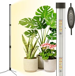 80W Grow Light with Stand for Indoor Plants, 47-Inch Full Spectrum Standing Lamp, 3-Tier Vertical Design with 3/9/12H Timer, 5 Dimmable Levels for Large Houseplants, Plant Shelf, Indoor Greenhouse