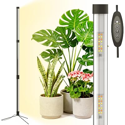55W Standing Grow Light for Indoor Plants, 47-Inch Full Spectrum Vertical Plant Light with Stand, Auto Timer for Large Houseplants, Indoor Garden Rack, Covered Balcony, Indoor Greenhouse