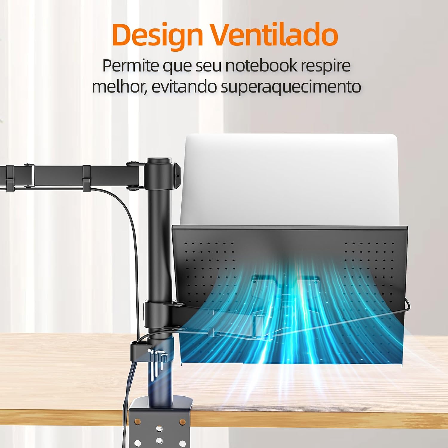 BAZIK Suporte Articulado para Monitor e Notebook – Braço Ajustável com Bandeja para Notebook até 17", Monitores de 13'' a 32'', Suporte para Monitor Duplo com Ergonômico com Organização de Cabos BAZIK Suporte Articulado para Monitor e Notebook – Braço Ajustável com Bandeja para Notebook até 17", Monitores de 13'' a 32'', Suporte para Monitor Duplo com Ergonômico com Organização de Cabos