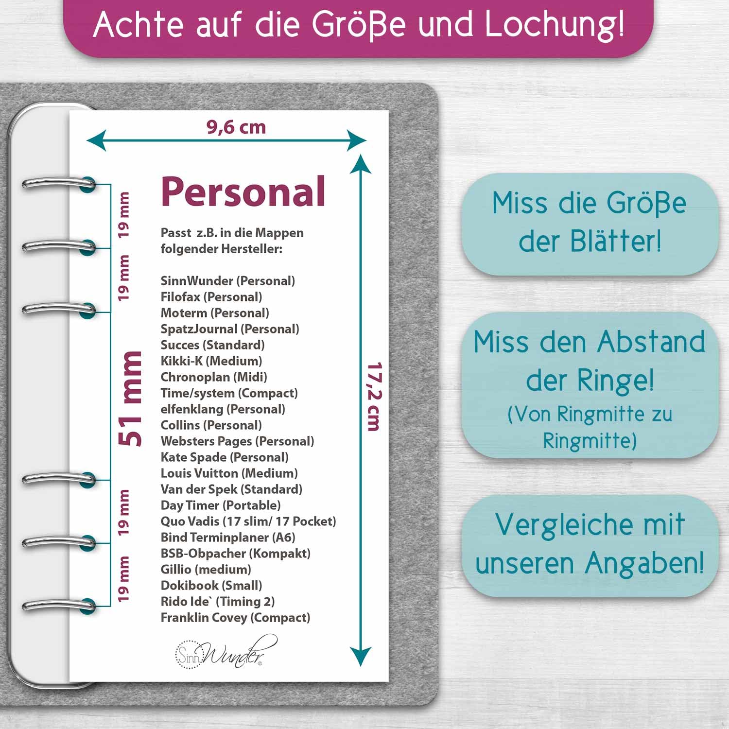 SinnWunder® 2027 Premium Kalendereinlage - Wochen-Kalender - 1 Woche 2 Seiten - Größe (A6) Personal 9,6 x 17,2 cm - 6-fach Filofax-Lochung - LuckySinn