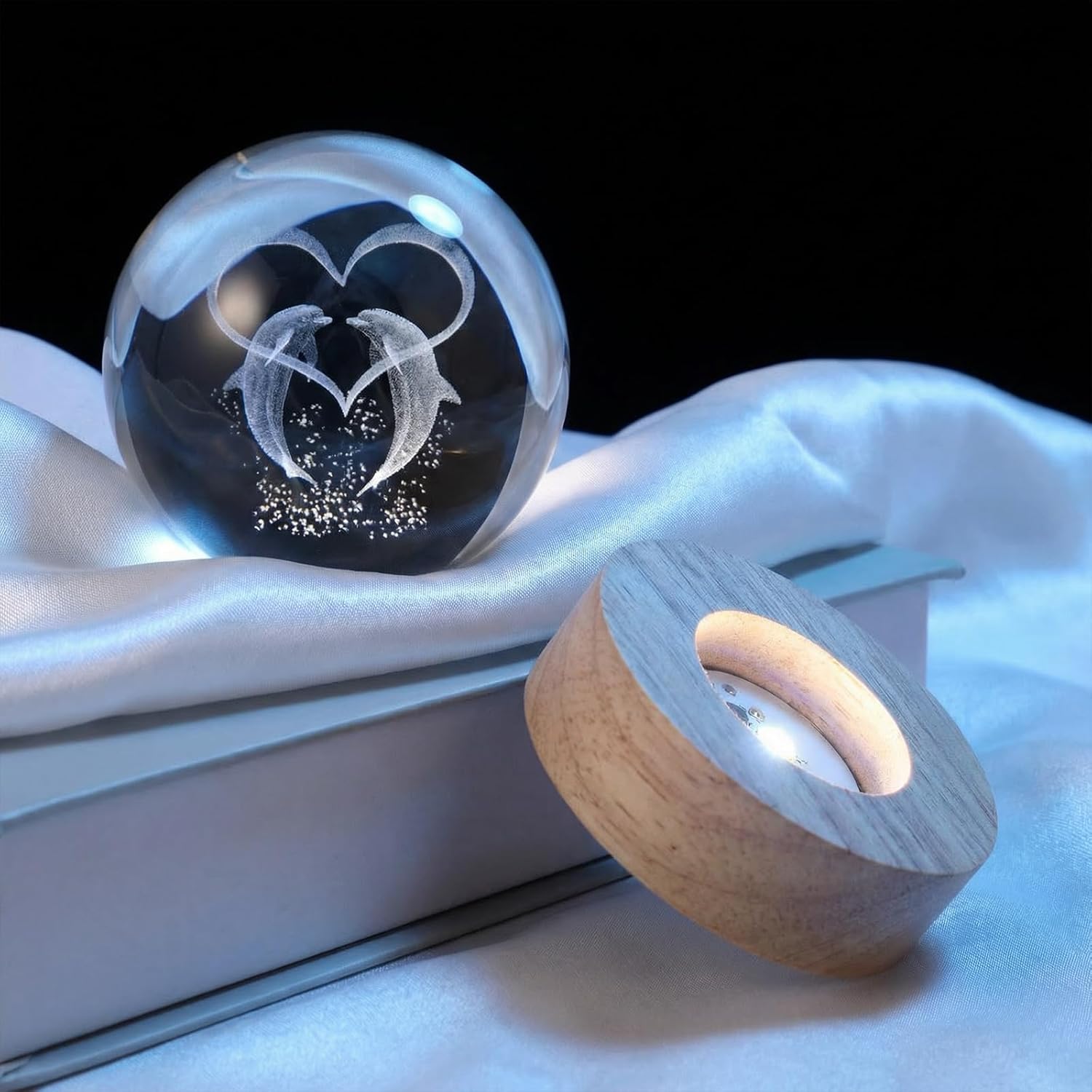 3D Crystal Ball Colorful 60mm Universe Gifts Laser Engraved Model Astronomy Glass Ball Decor Gifts for Physics Enthusiasts and Space Collectors Home Decor Crafts (Heart Dolphins) - Image 3