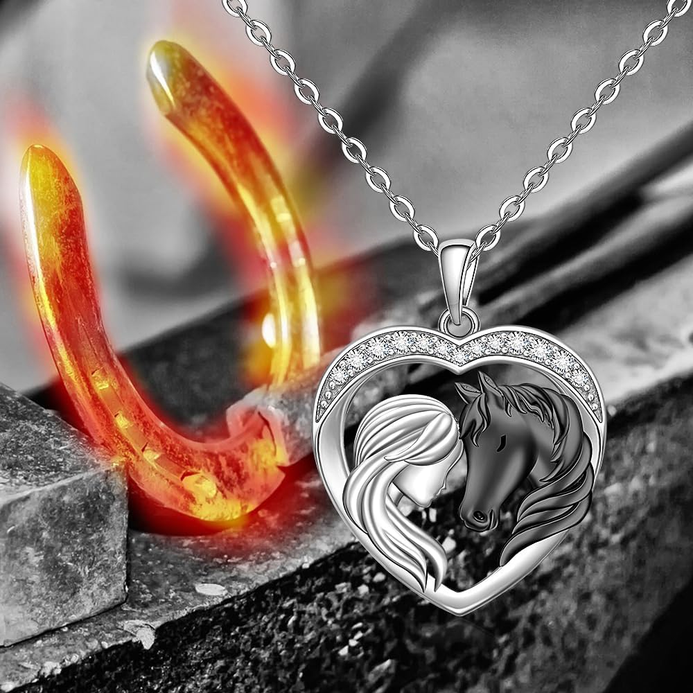 Fenthring Horse Necklace for Women 925 Sterling Silver Black Horse Pendant Necklace Horses Gifts Heart Mothers Day Equestrian - Image 7
