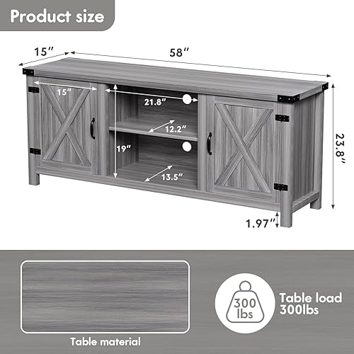 Miniatura 9 de YESHOMY - Mueble moderno de madera para TV con dos puertas estilo granero y gabinetes de almacenamiento para televisores de hasta 65+ pulgadas, Gris