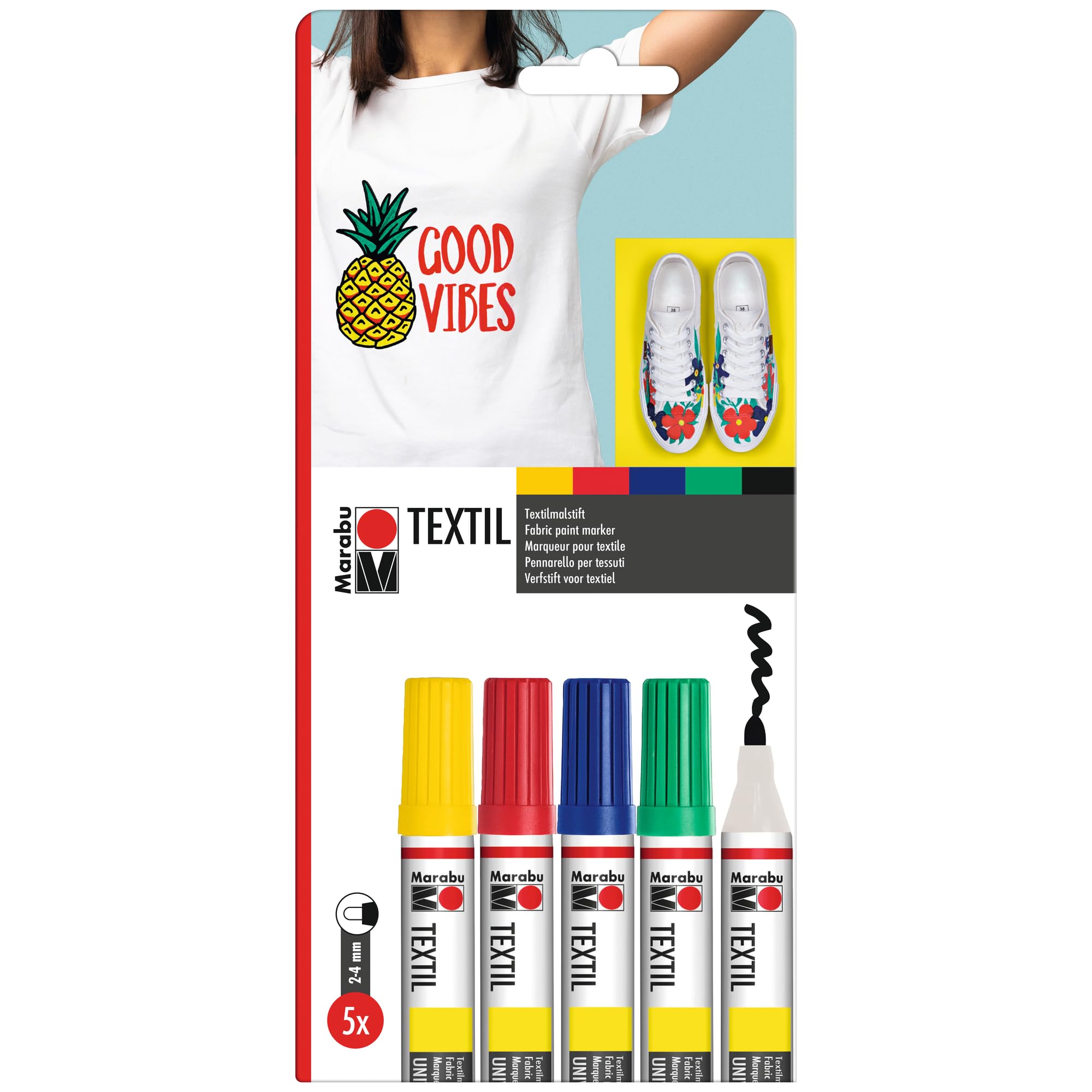 Marabu Textil Painter Pen (2-4mm Tip) - Assortment (Pack of 5)