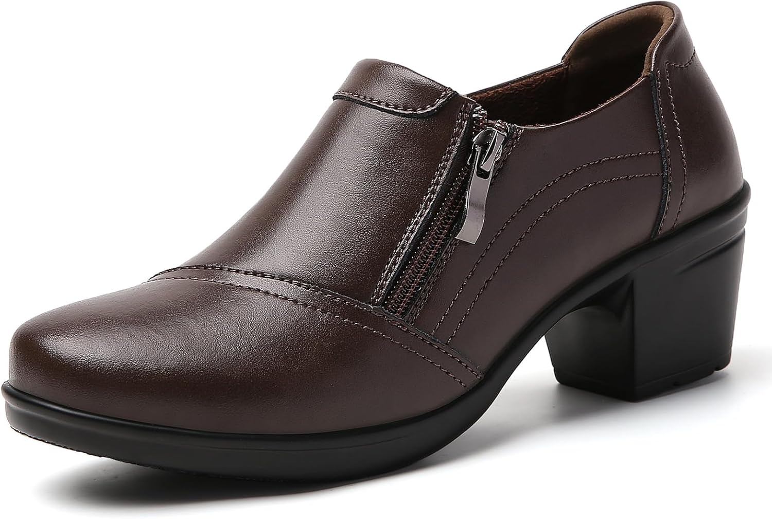 Loafers for Women Black Dress Shoes high Heel Loafers & Slip-Ons Zipper Chunky Block Comfortable Dressy Pumps Business Casual Ladies Heeled Work Office Flight Attendant Shoes