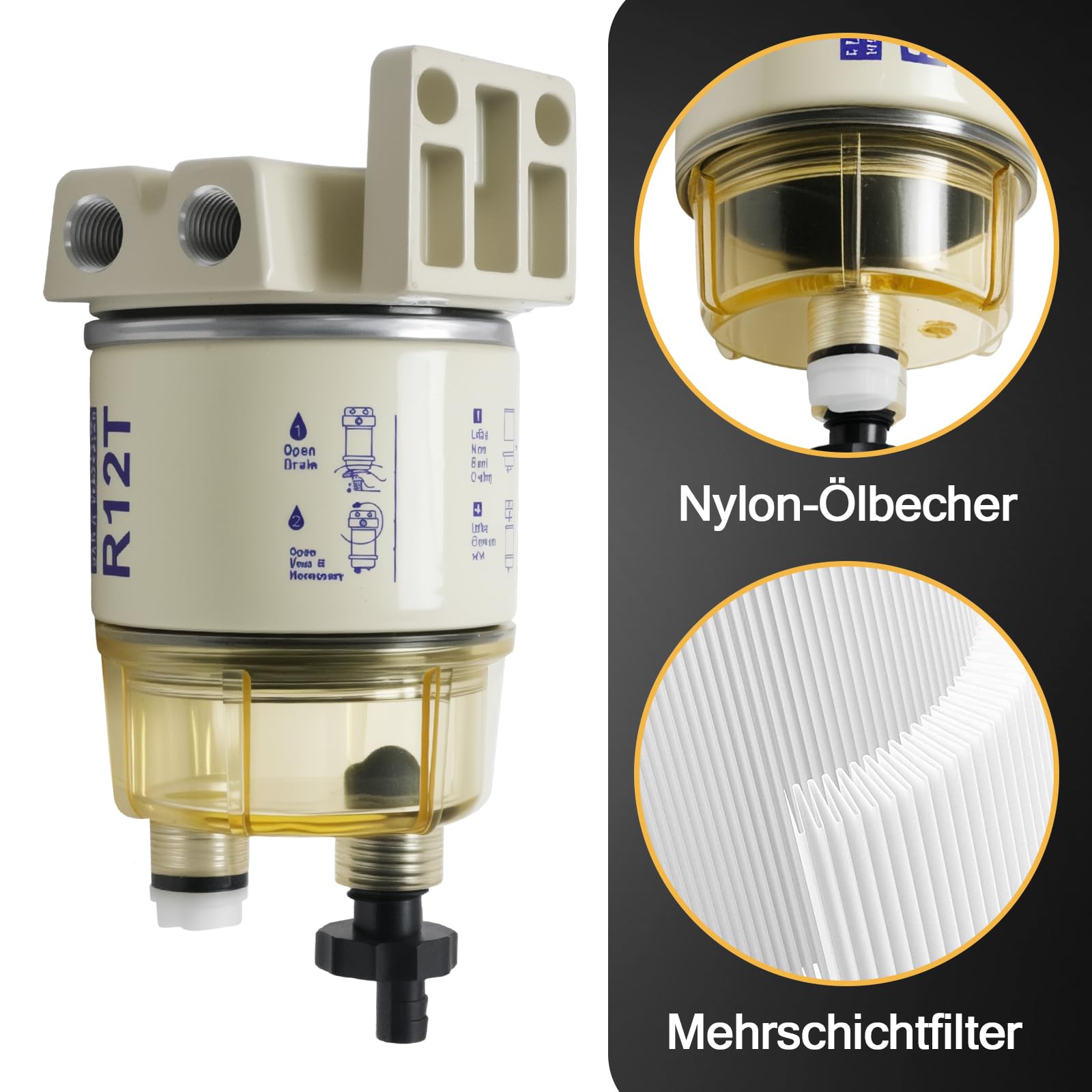 Filtro carburante barca 30 GPH 10 micron R12T Marine separatore acqua