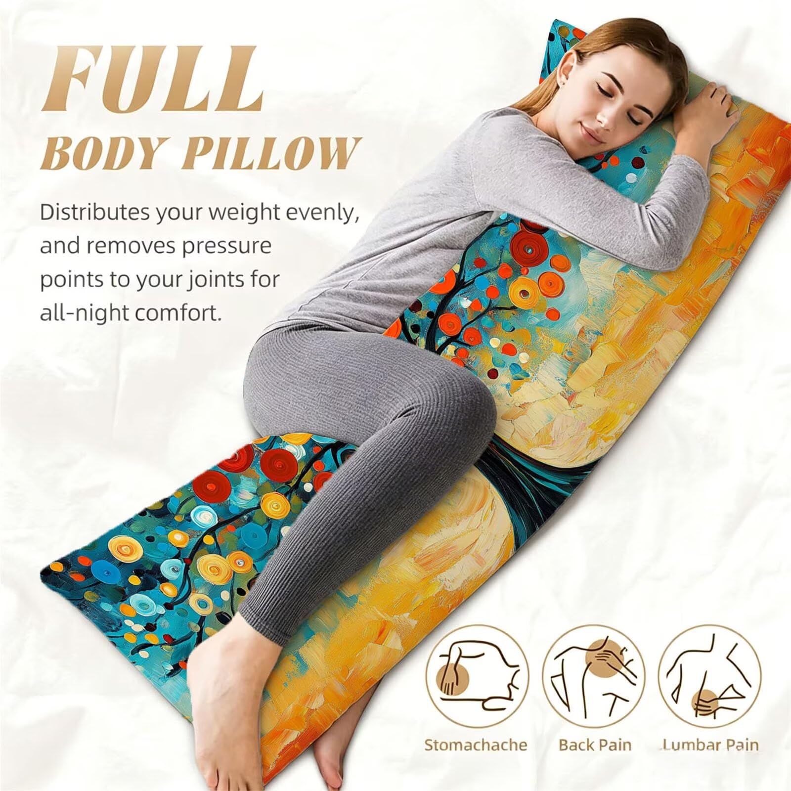 Funda de Almohada 60 x 180 cm Vistoso Protector Almohada 180 cm con Cremallera Invisible, Lino Durable y Transpirable Pillow Case Árbol Impresión a Doble Cara para Cama, Sofá y Dormitorio dg-412