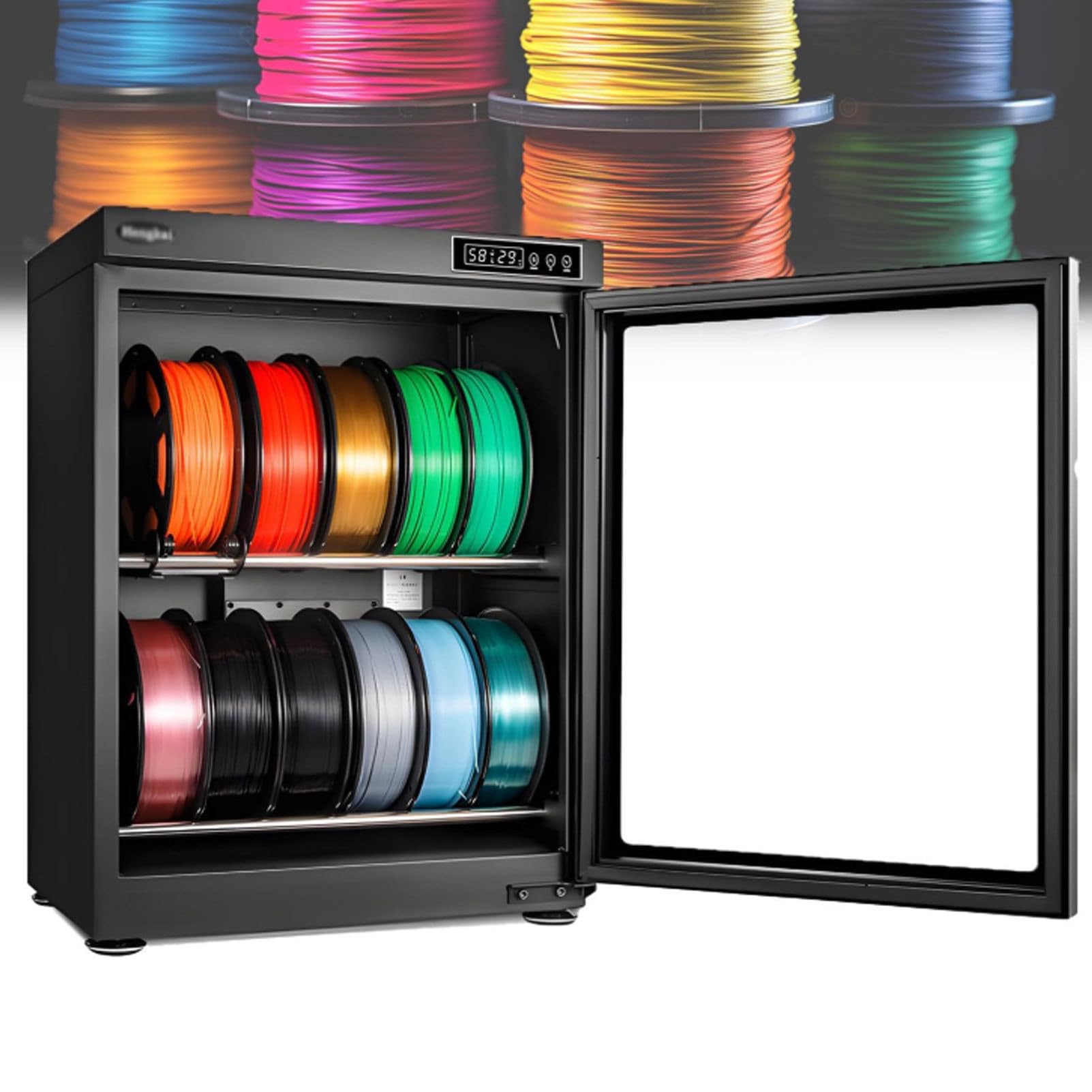 Oiyekntd 3D Printer Filament Storage Box, Air Tight Dry Box Dry Cabinet with Humidity Control (RH15% - RH60%), Transparent Glass & Aluminum Alloy, for PLA/ABS/PETG 70L