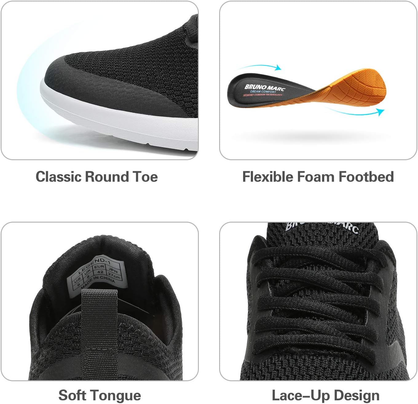 Bruno Marc Mens Mesh Sneakers Lightweight Breathable Casual Versatile Tennis Running Athletic Shoes 12 1/Black