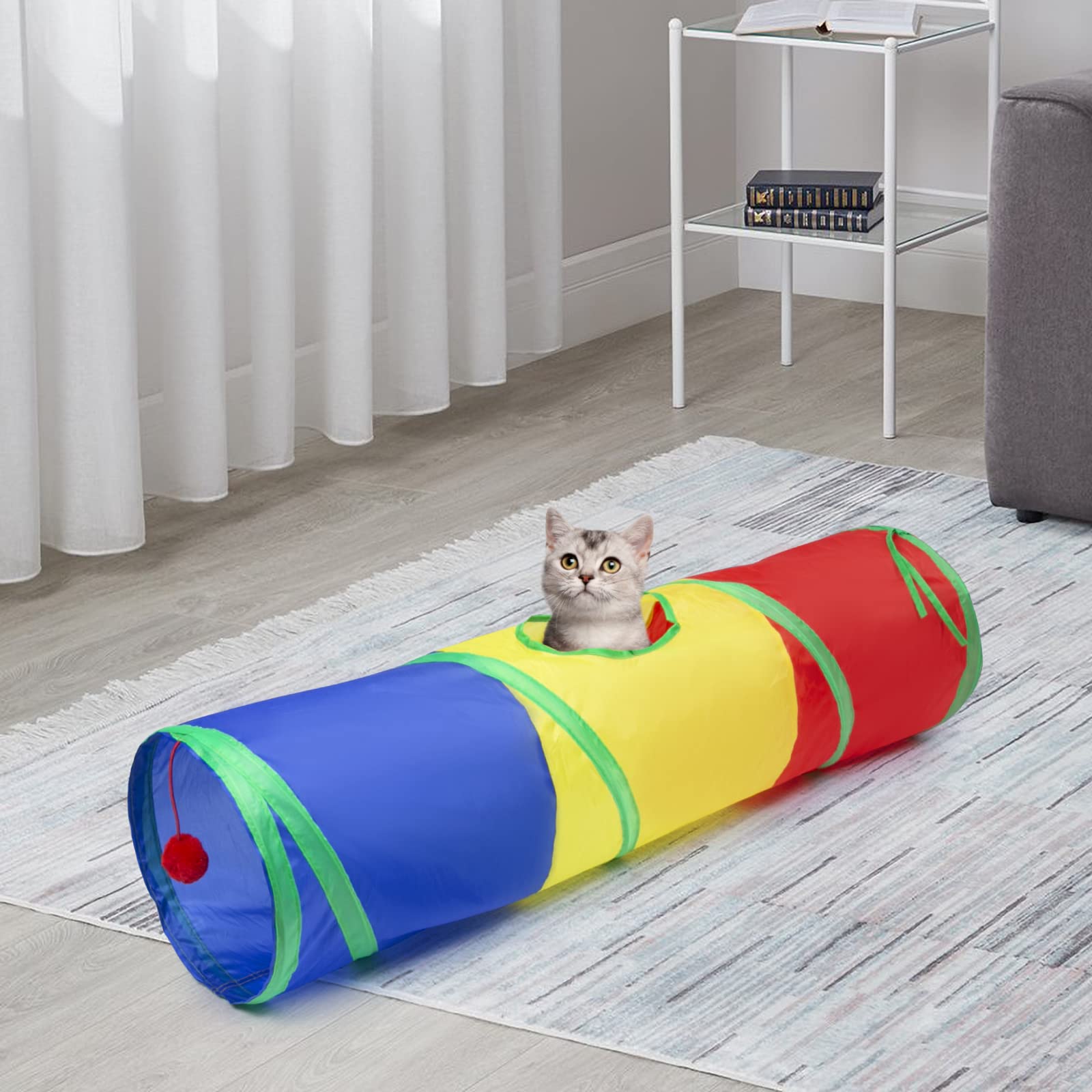 Sheldamy 2-Way Cat Tunnel - Collapsible Play Tunnel With Play Ball For Indoor Cats & Kittens (Rainbow) - View #9
