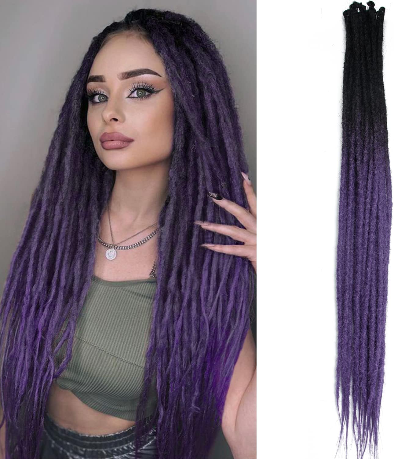 Thin 0.6cm Synthetic Dreadlock Extensions Handmade 24Inch 20 Strands Crochet Hair Long Crochet Braids Hip-Hop Style Soft Dreads Hair Extensions