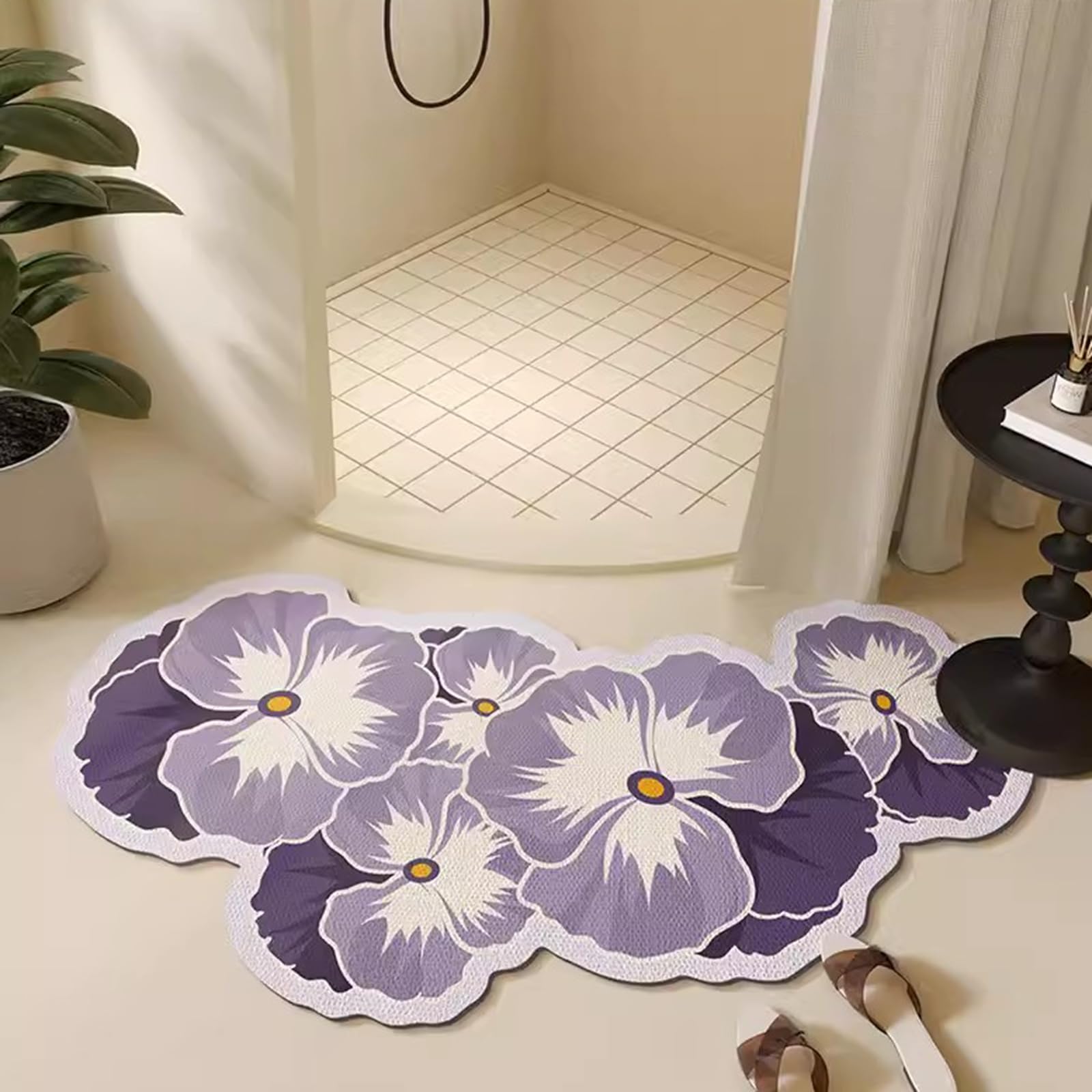 EUPXRHY Curved Shower Mats, Curved Bath Mat Quick Dry, Strong Absorbent Curved Bath Mats for Round and Corner Shower, Rubber Non-Slip Bottom, Easy to Clean, 50x100cm(20x40inch),Purple