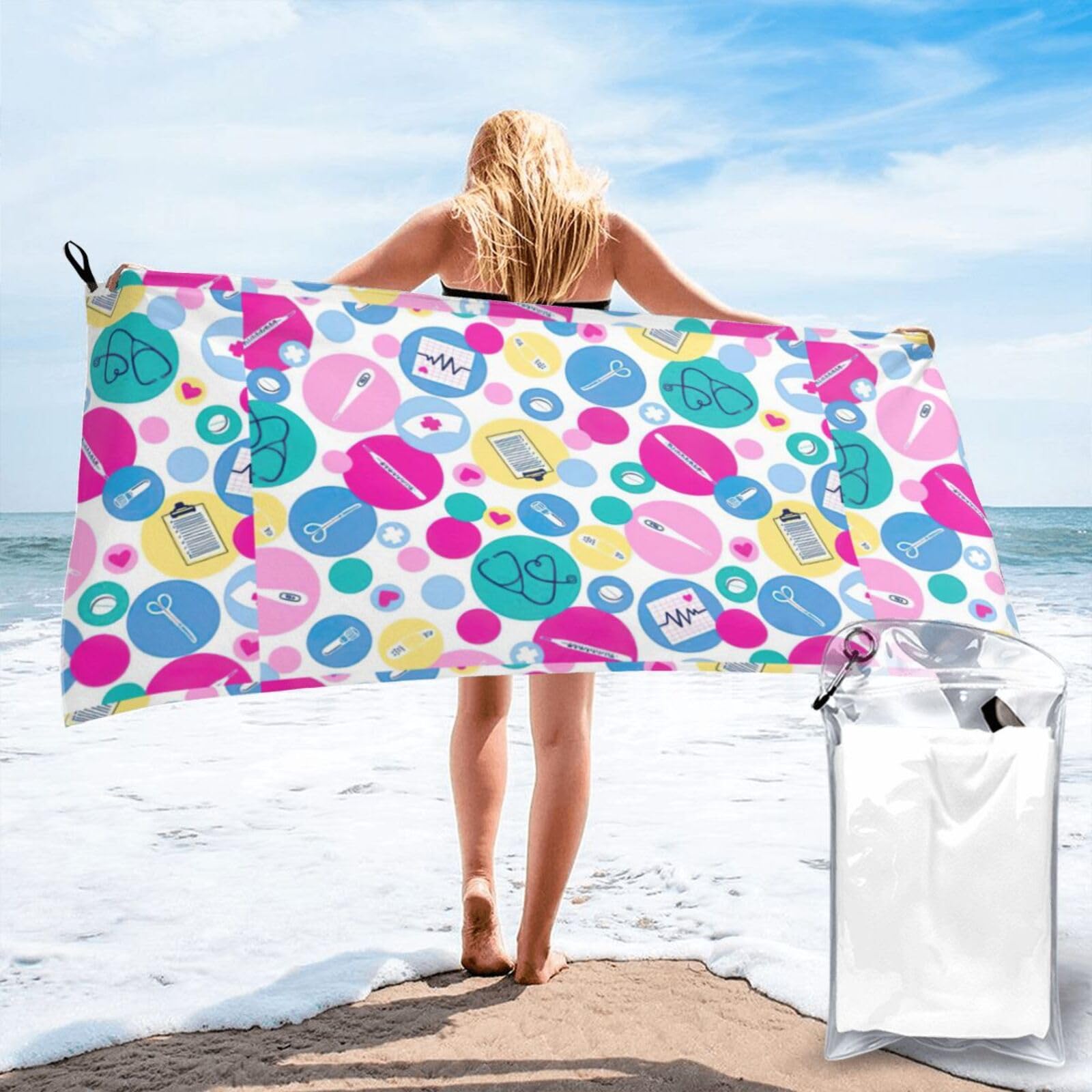 Toalla de playa de secado rápido con motivo de enfermera, ideal para tus viajes y entrenamientos