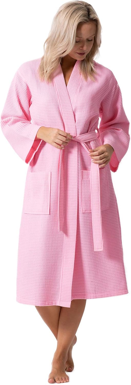 Turkish Linen Waffle Knit Lightweight Kimono Spa & Bath Robes for Women - Quick Dry - Soft - Image 3