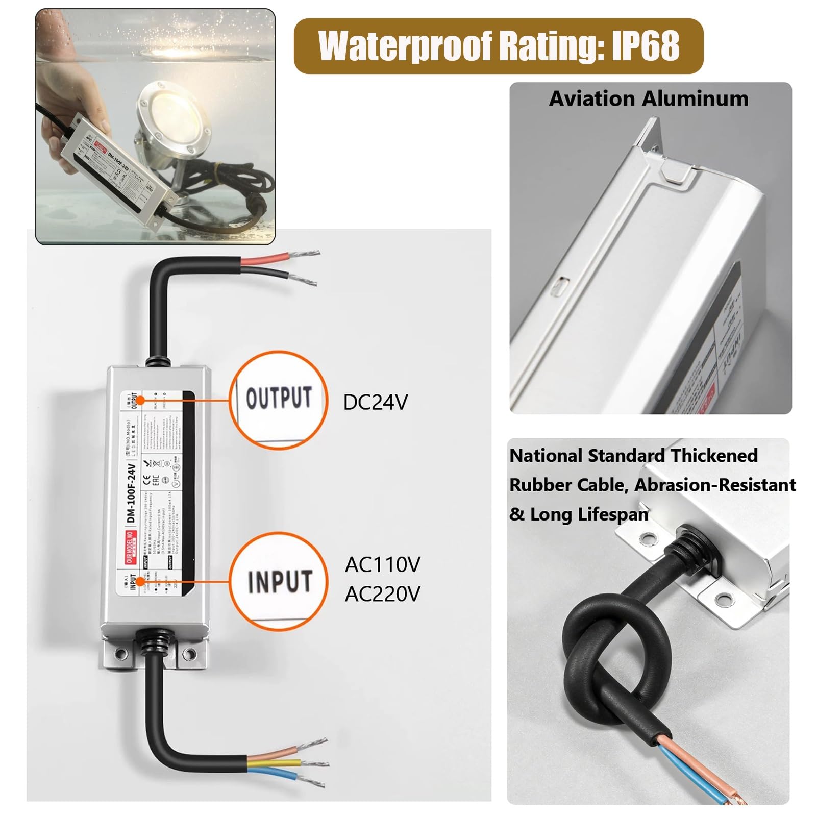 Wodoodporne Lampy Pierścieniowe IP65 Na Zewnątrz, Reflektory Krajobrazowe LED DC24V, Ciepłe Białe Światło 3000K Do Palm, Podwórek I Ogrodów(AC220V/DC24V,4 lights)