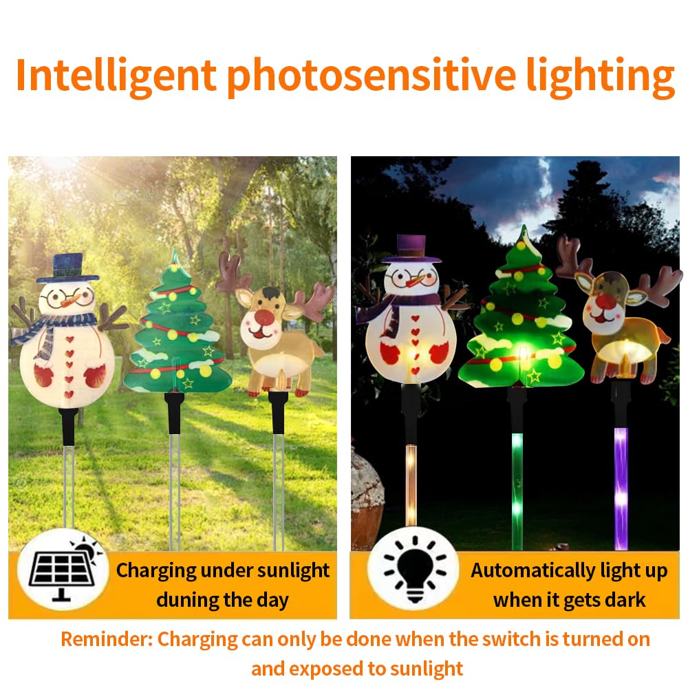 YZYOE 6 Pack LED Outdoor Solar Ground Inserted Christmas Decorative Lights, Waterproof Solar Courtyard Tree Snowman Reindeer, With 8 Color Modes