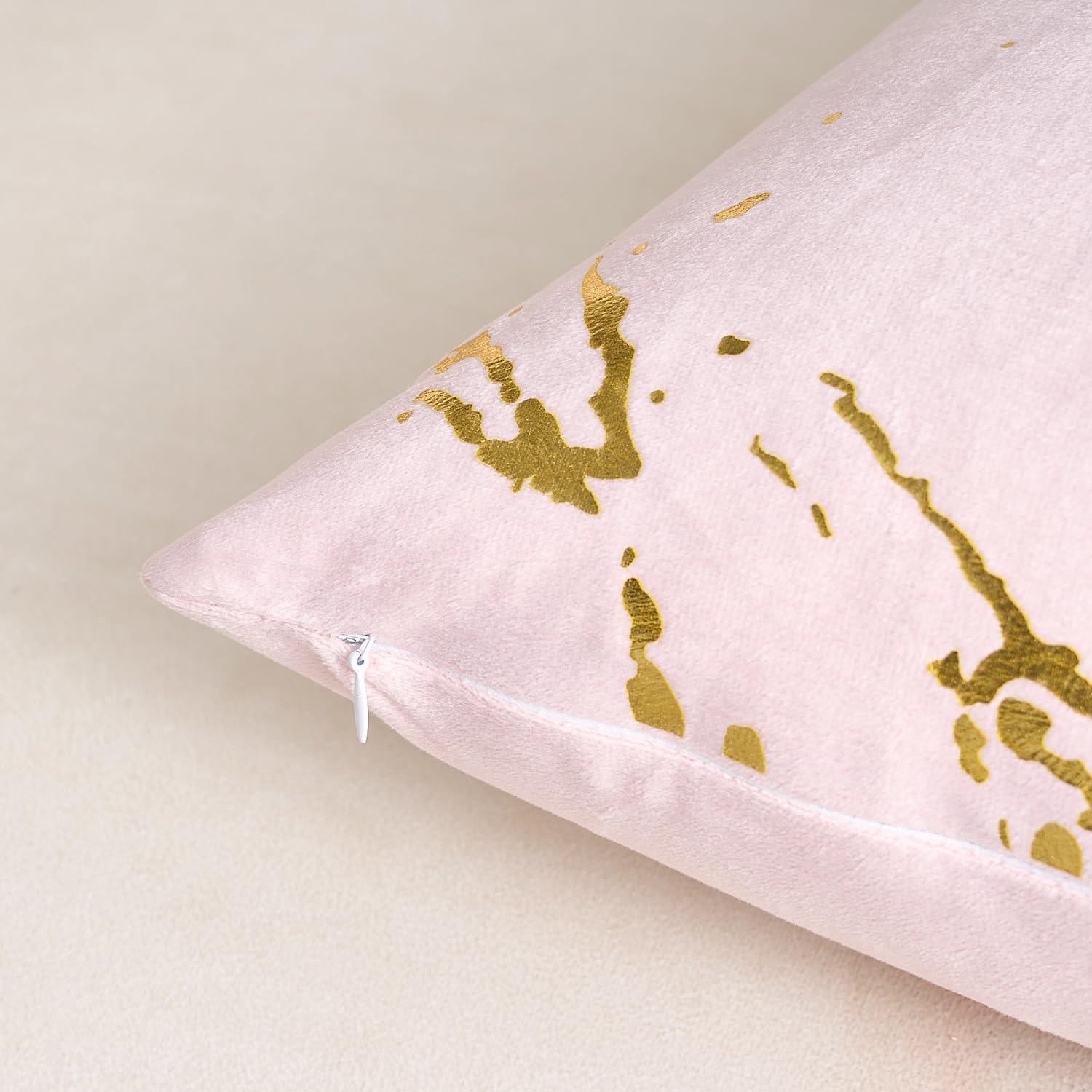 Pink Velvet Sofa Pillow Covers 12x20 Set of 2 Gold Marble Throw Pillow Covers Bronzing Printed Cushion Cases Modern Soft Couch Decorative Pillowcases for Living Room Bedroom Home Decor image 5