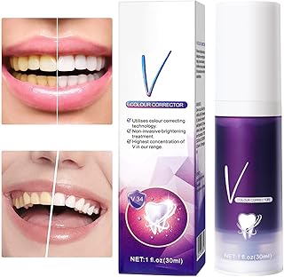 V34PRO Colour Corrector Purple Toothpaste for Teeth Whitening,Teeth Cleaning Toothpaste Gel-Tooth Stain Removal,Purple Teeth Whitening Toothpaste for Yellow and Sensitive Teeth