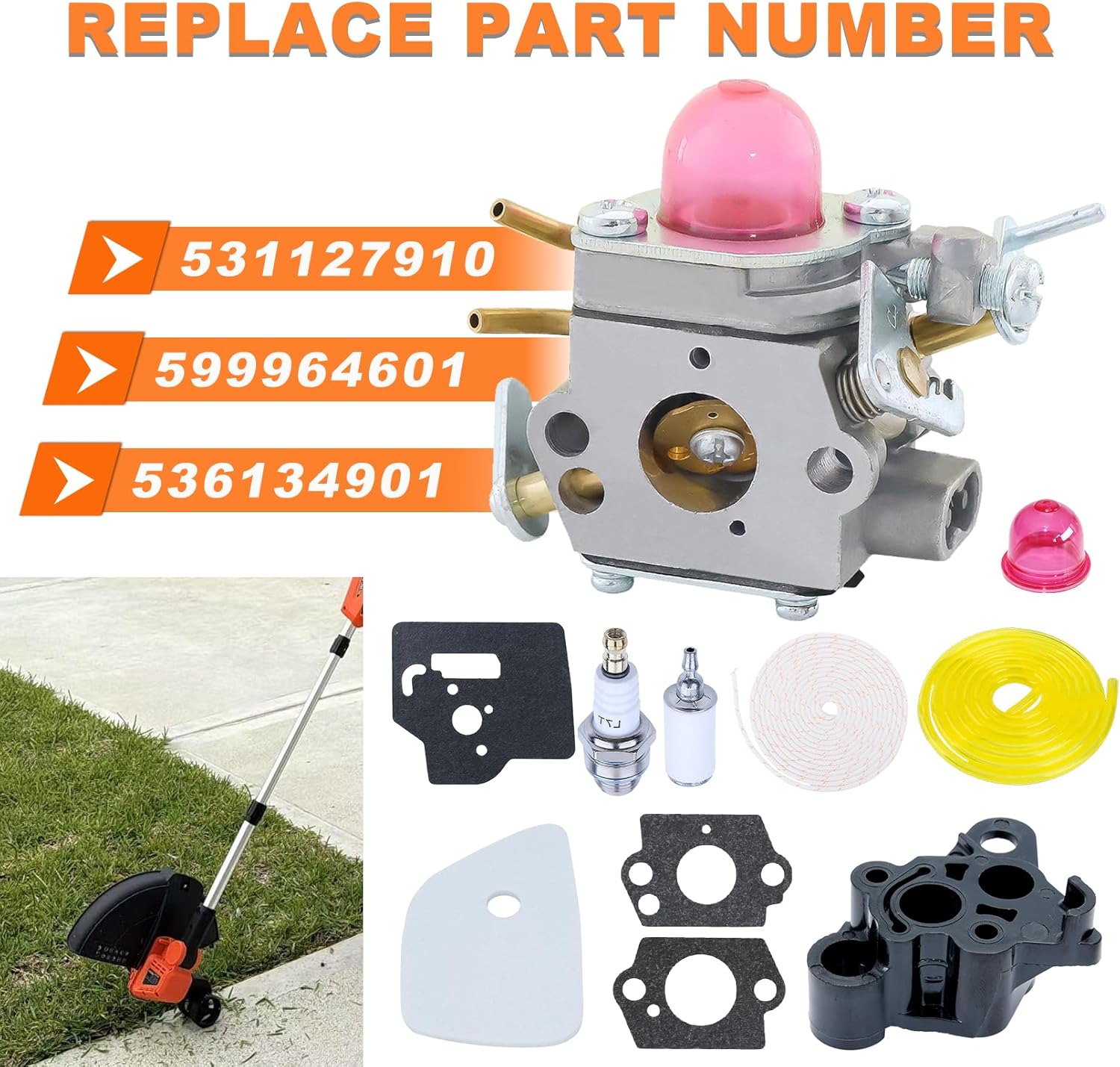 130L 330LK Carburetor Tune Up Kit for Husqvarna 330LK 130L 130C Weed Eater String Trimmer Parts, 531127910 Carburetor Carb Tool Gasket Kit with Air Filter Spark Plug Primer Bulb and Fuel Line