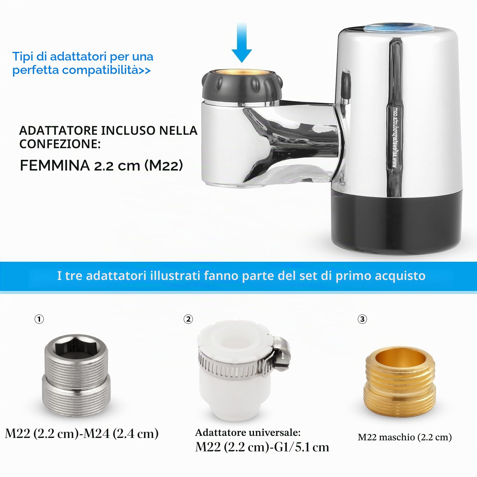 Filtro antilegionella per rubinetto, sistema di filtrazione dell'acqua, testato in laboratorio e certificato - Log 7 Riduzione (SS-885)