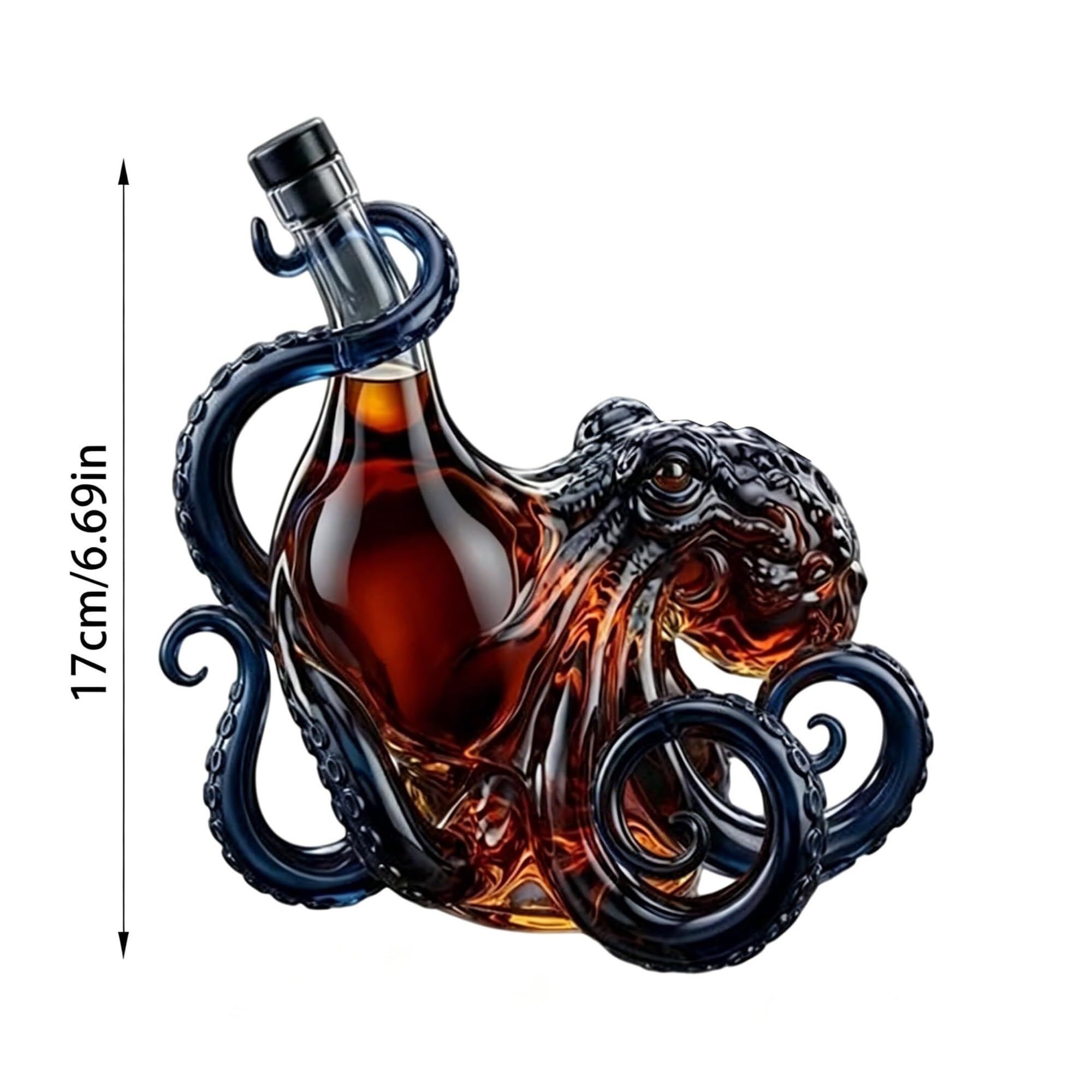 Rum Edition - Bottiglia 3D a forma di polpo, decorazione nautica, collezione di arte marina, bottiglia di alta qualità per vino, liquore, soda
