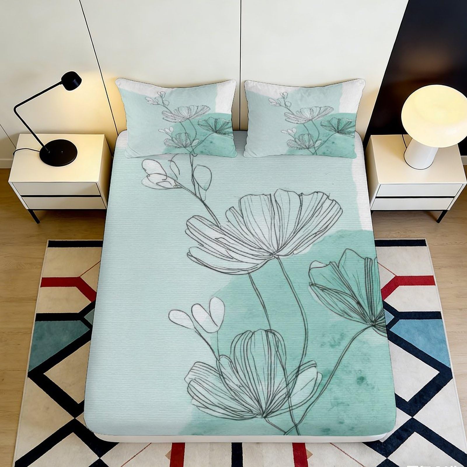 3D Printed Deer Pattern Fitted Sheet Microfiber Deep Pocket Non-Slip Bedroom Deer Mattress Fitted Cover 160x200x25cm