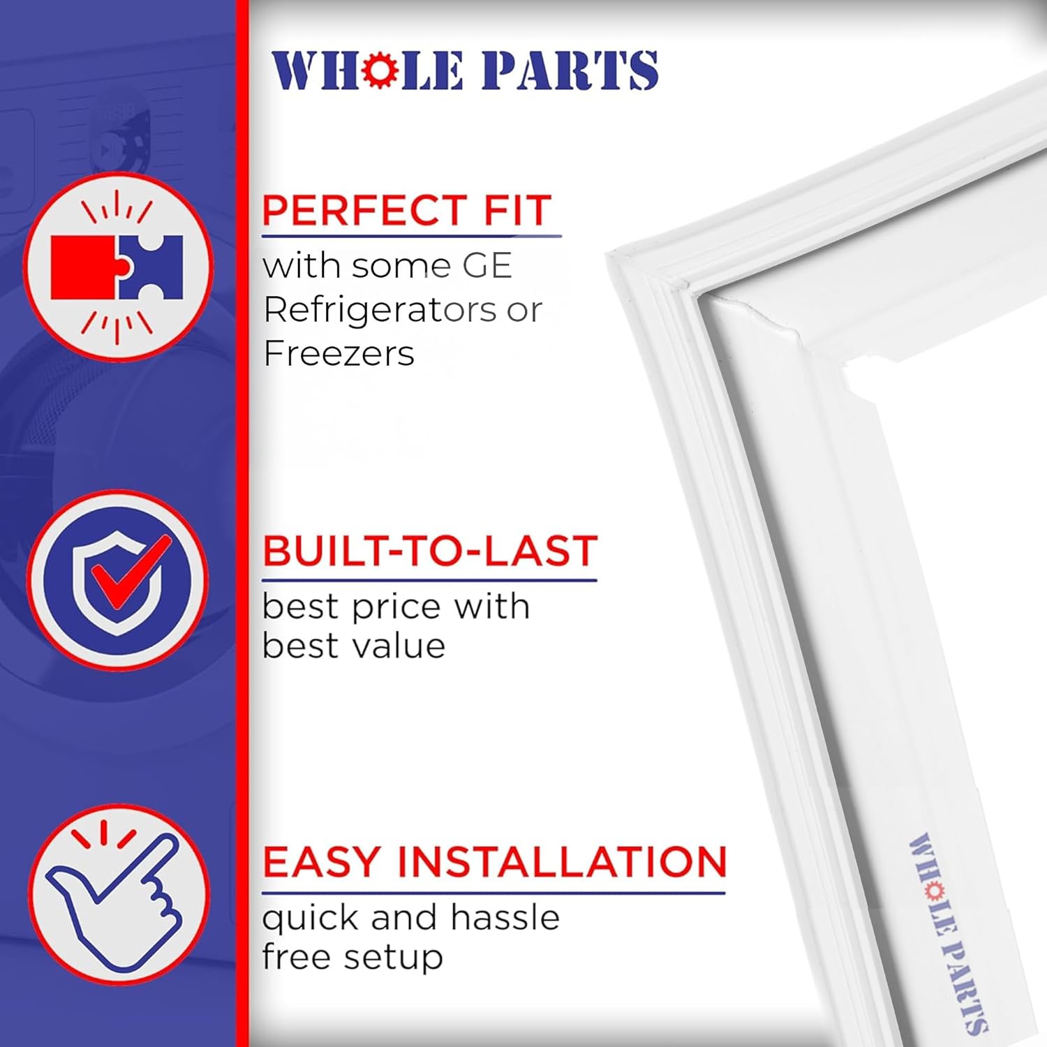 Whole Parts Upright Freezer Seal Gasket (Magnetic Strip Inside, White) Part# WR14X28402 - Replacement & Compatible with Some GE Refrigerators or Freezers