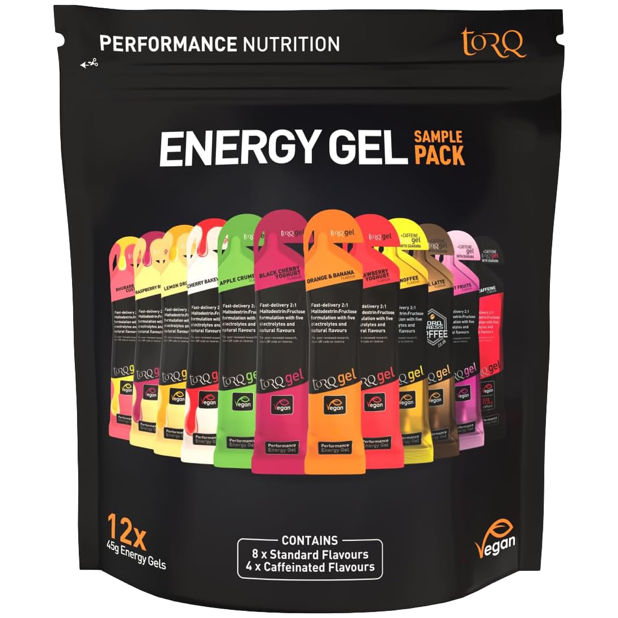 Torq Black/Orange Gel Sampling Pack (12 Gels)