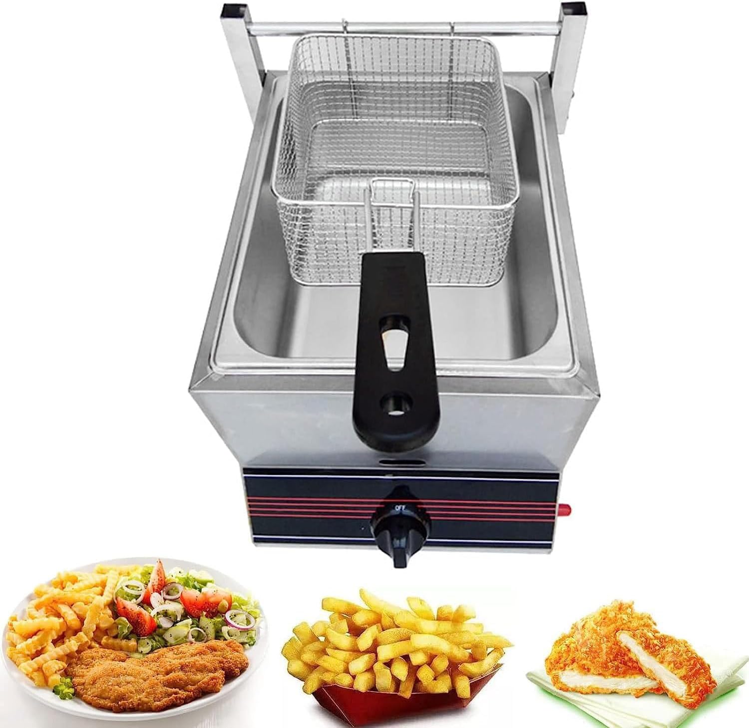 Commercial Deep Fryer, Stainless Steel Countertop Gas Deep Fryer with Basket/Temperature Control, Suitable for Restaurants, Snack Bars (A)
