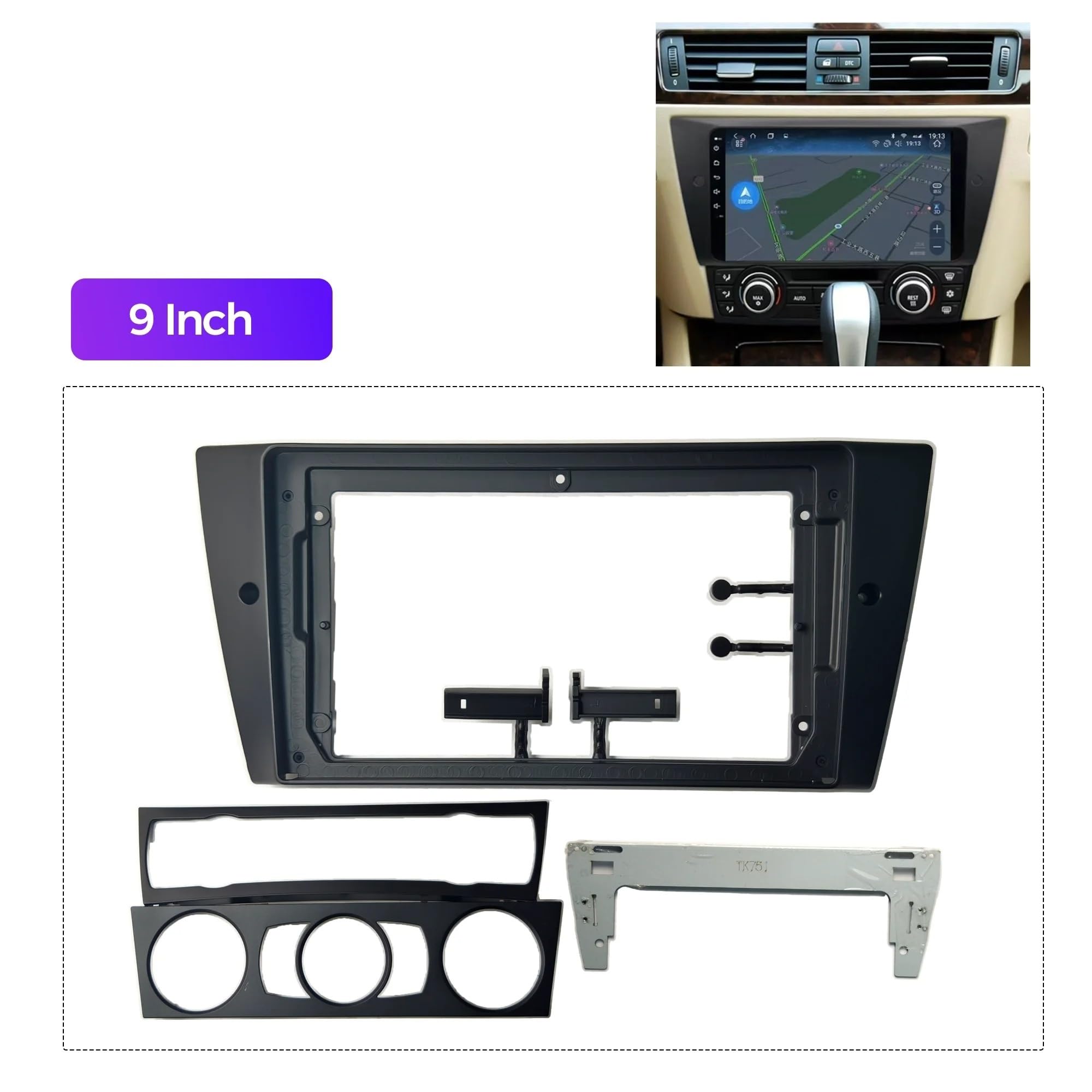 Fascia Marco Radio Coche Marco De Salpicadero para Radio Estéreo Coche 9 Pulgadas, Doble DIN, Kit Tablero, Navegación Android para Serie 3 E90 E91 E92 E93 2004-2012