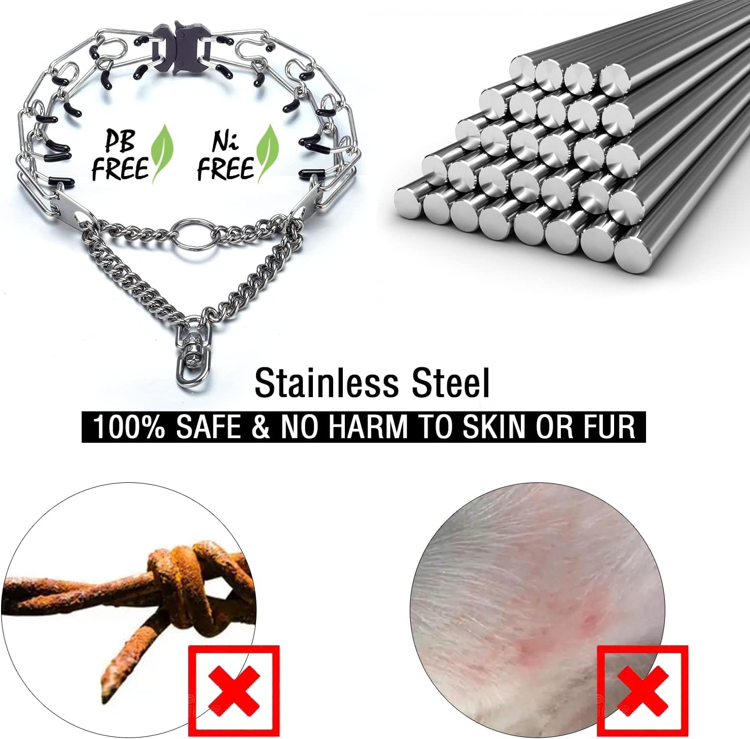 Dog Prong Collars, Prong Pinch Collar for Dogs with Quick Release Buckle No Pull Choke Collar Adjustable Stainless Steel Dog Training Collar for Small Middle Large (Silver, 12-26" Neck)