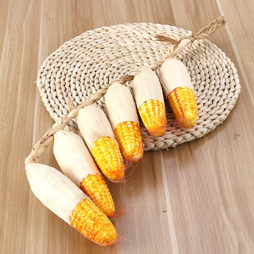 Happyyami 2 Pcs Realistic Vegetable Decor Corn Skewers Hanging Fake Corn on a String Artificial Cob Wall Ornament for Home Garden Office Kindergarten