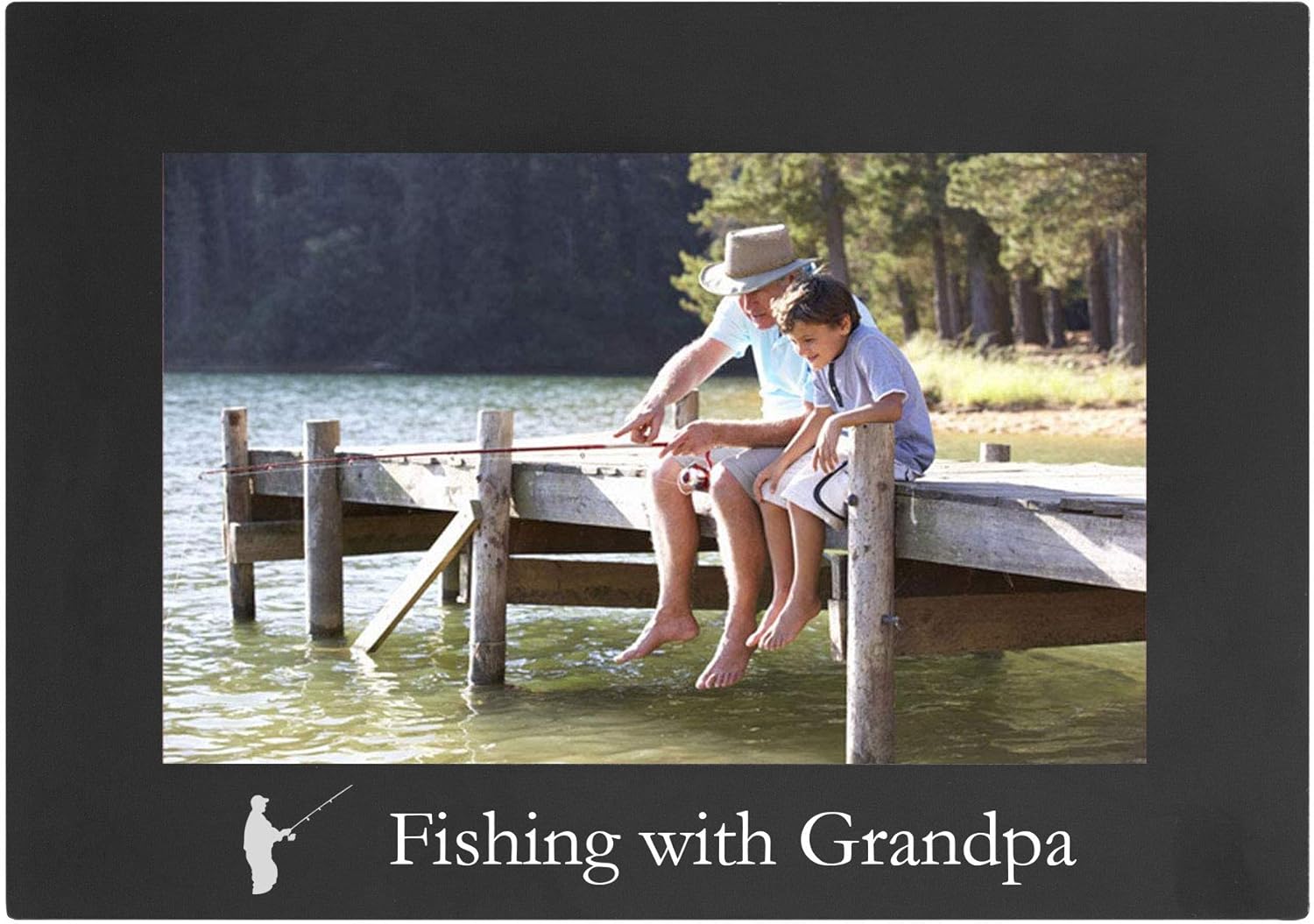 CustomGiftsNow Fishing with Grandpa Engraved Anodized Aluminum Hanging/Tabletop Personlized Group Family Photo Picture Frame