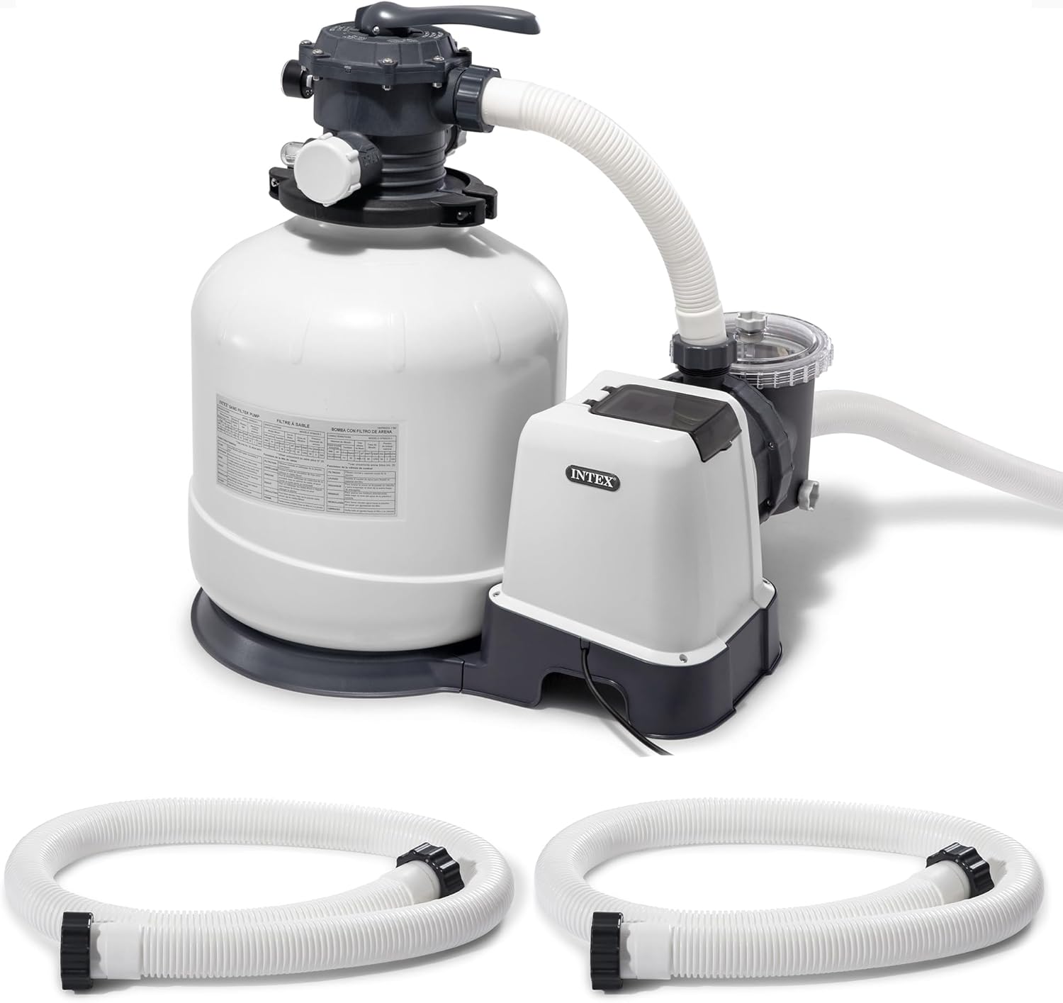 INTEX 3000 GPH Above Ground Swimming Pool Sand Filter Pump with Automatic Timer with 2 Pack of 1.5" Diameter 1500 GPH Pump Replacement 59" Hoses