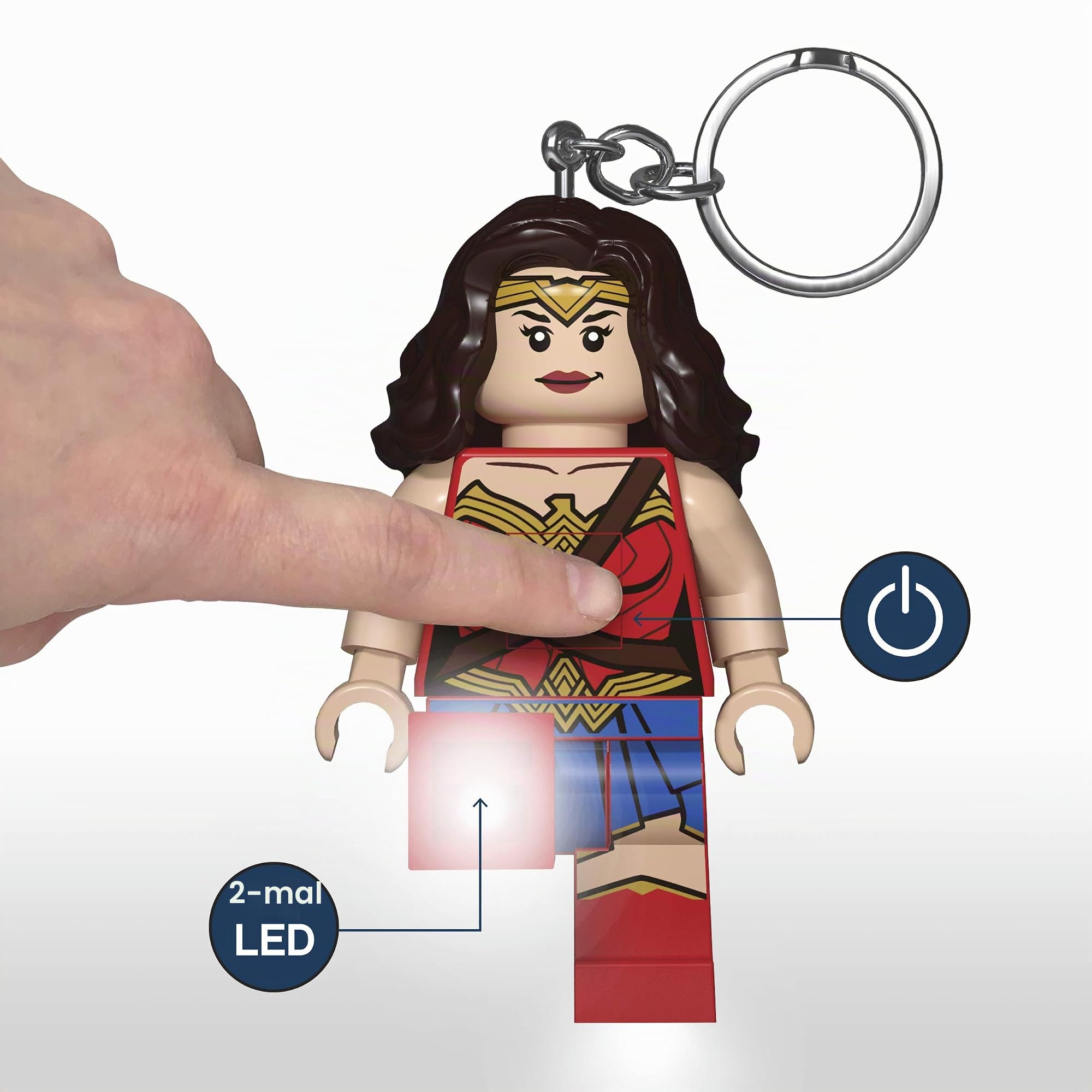 Lego DC Superheroes - Wonder Woman Schlüsselanhänger LED-Taschenlampe für DC-Fans - Fantasievolles Kinderspielzeug - 76 mm große Figur (KE92H) - Inklusive 2 CR2025 Batterien