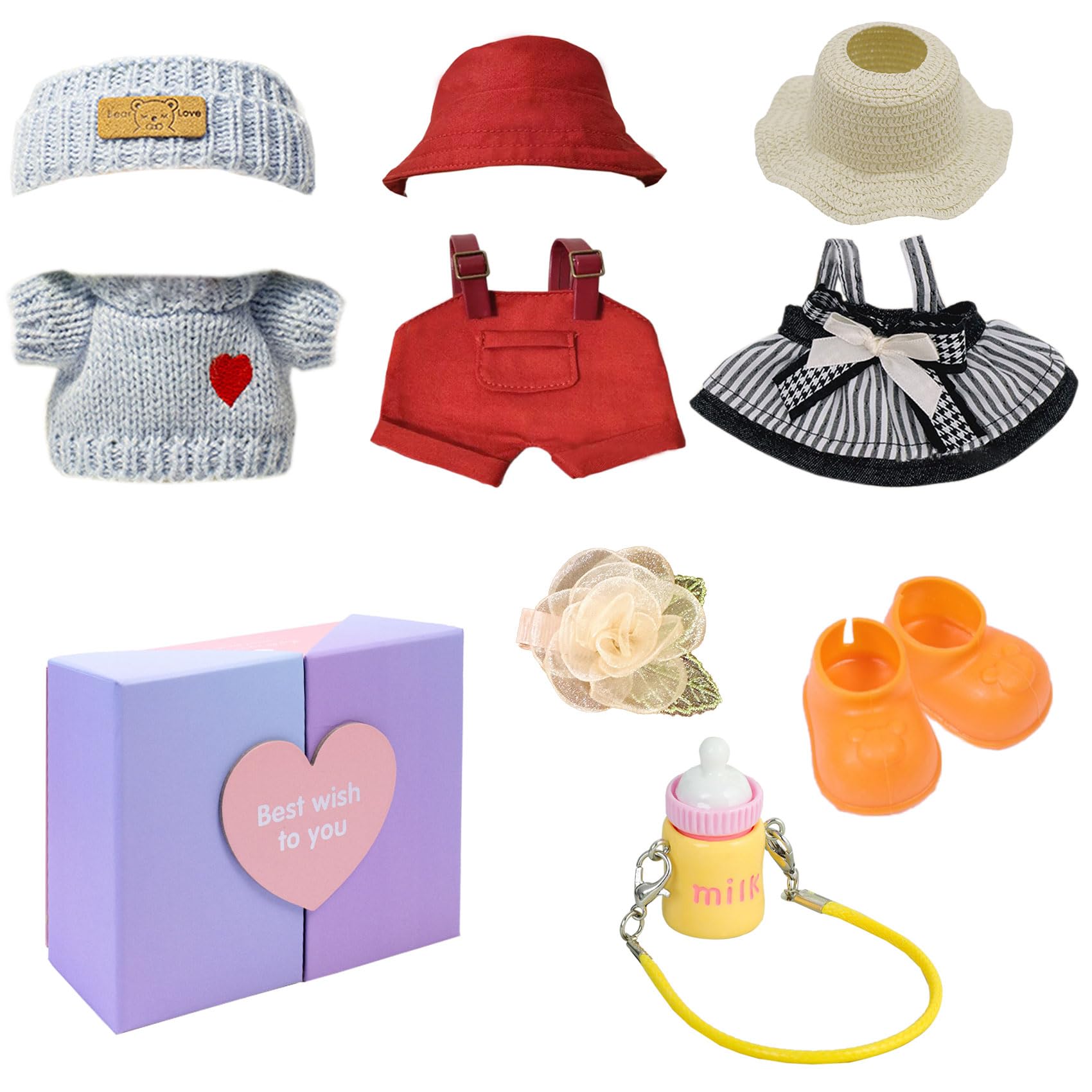 17cm Doll Clothes Set (No Doll) – 3-Pack Handmade Outfits with Accessories for 6.7” Dolls, Premium Cotton Clothing with Gift-Ready Packaging, Perfect
