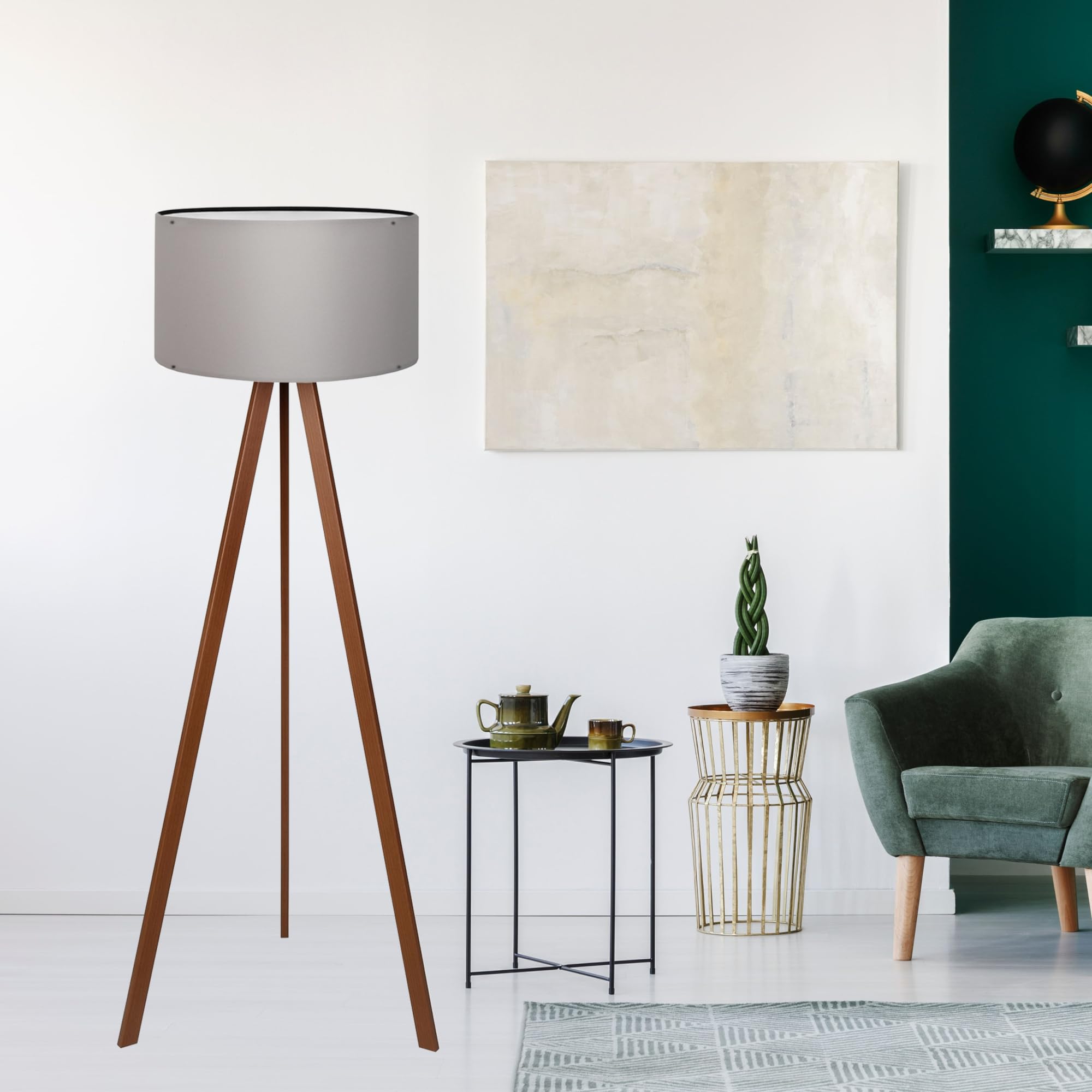 lux.pro Stehlampe Newport 1-flammig Tripod Lampe für Wohnzimmer 140 cm hoch Stehleuchte Standleuchte für innen mit Stoffschirm Grau