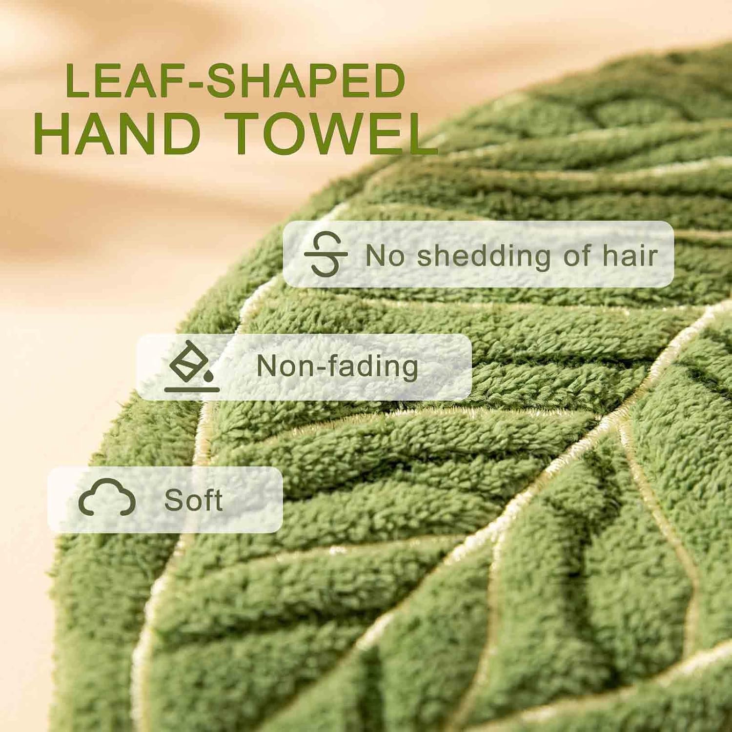Leaf-Shaped Small Hand Towels with Hanging Loop, 2 Pc Hand Towels for Bathroom, Kitchen, Shower, Soft and Highly Absorbent, Machine Washable Towel Fast Drying