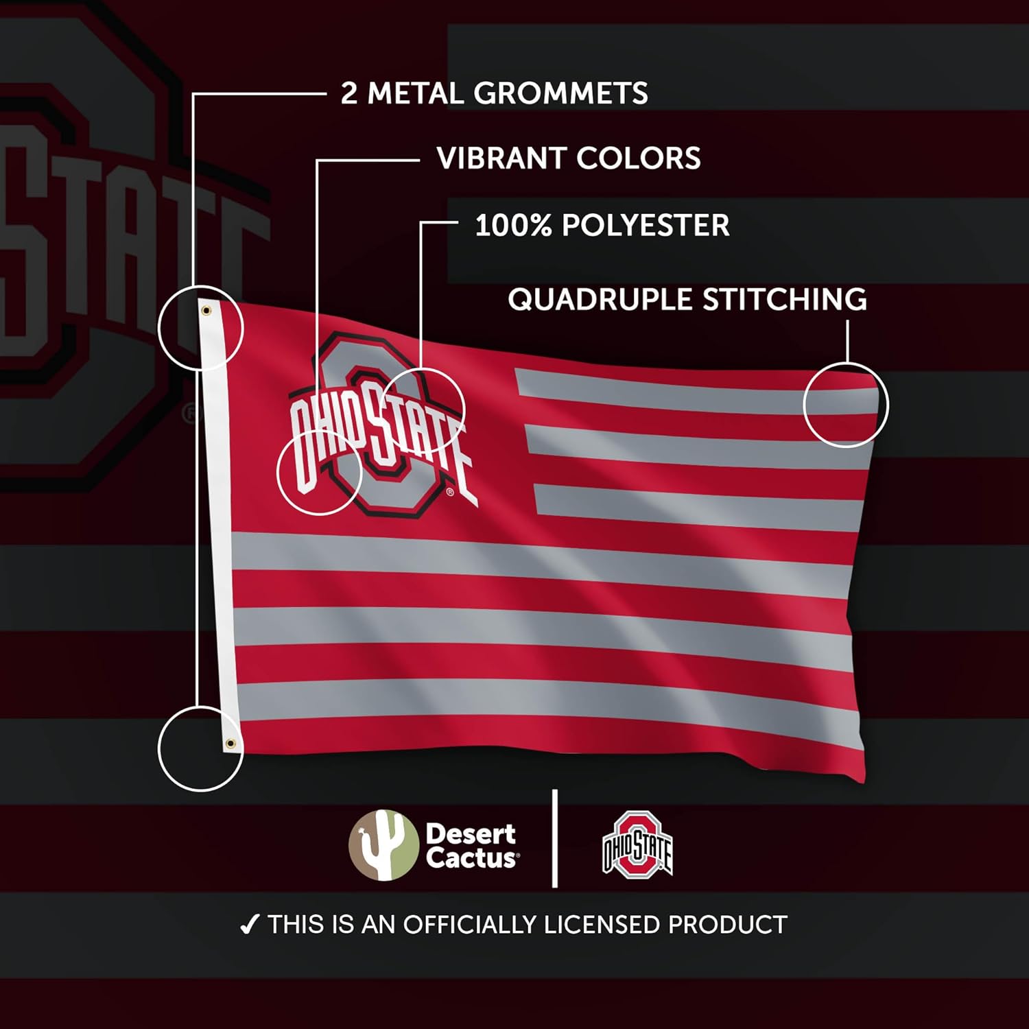 Desert Cactus Ohio State University Indoor and Outdoor 100% Polyester University Flag Banner, 3x5 Feet Buckeyes (Nation) - Image 4
