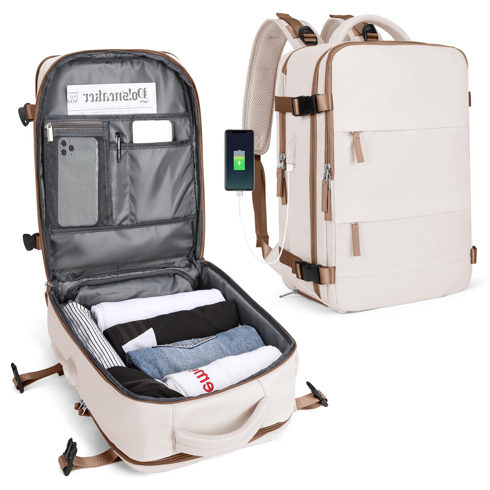 SZLX Zaino da viaggio grande da donna da viaggio zaino da escursionismo sportivo da esterno impermeabile zaino da scuola casual laptop da 14 pollici con porta di ricarica USB scomparto per scarpe