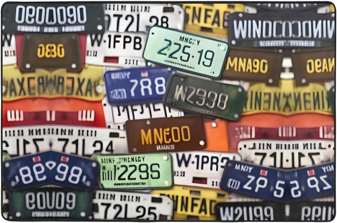 License Plate Print Area Rug,Super Soft Rugs for Living Room, Soft Carpet for Bedroom and Kids Room, Home Decor
