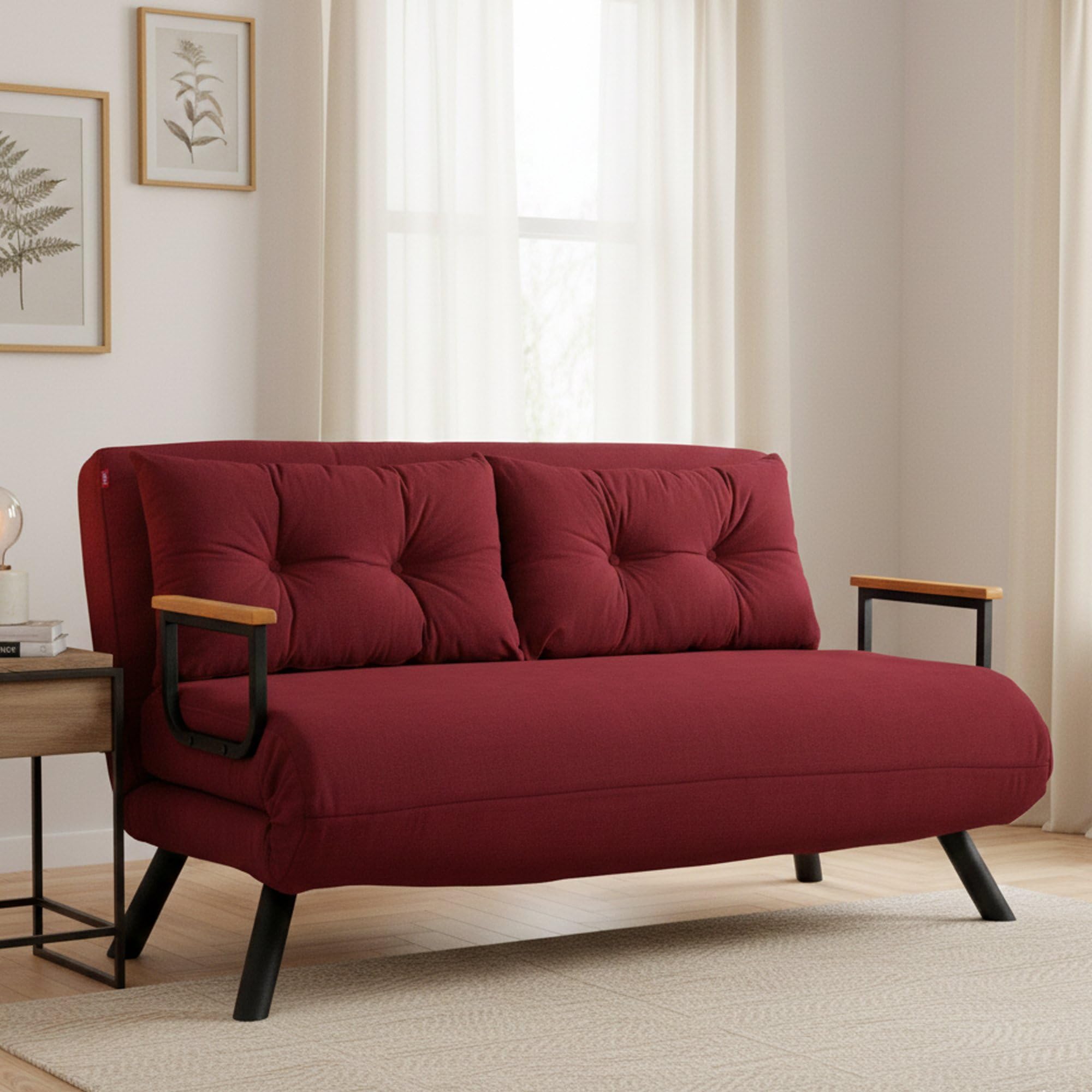 Dmora - Divano Letto 2 posti Merak, Sofà trasformabile, Divanetto per Ospiti, Poltrona Letto, 133x78 h78 cm, Rosso