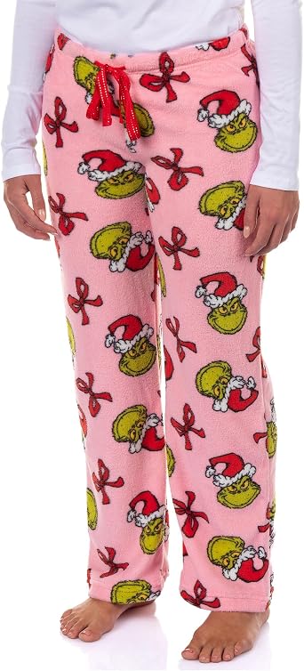 Dr. Seuss The Grinch Pajama Pants Womens Bow and Santa Hat Lounge PJ Bottoms