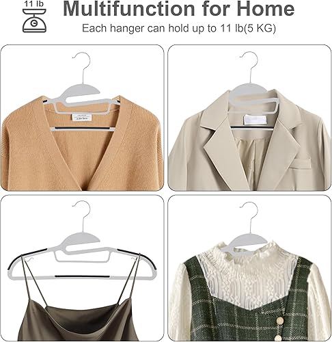 Miniatura 6 de VECELO Paquete de 50 perchas de plástico de alta calidad para trajes, antideslizantes, resistentes, apertura en forma de S, gancho giratorio de 360,