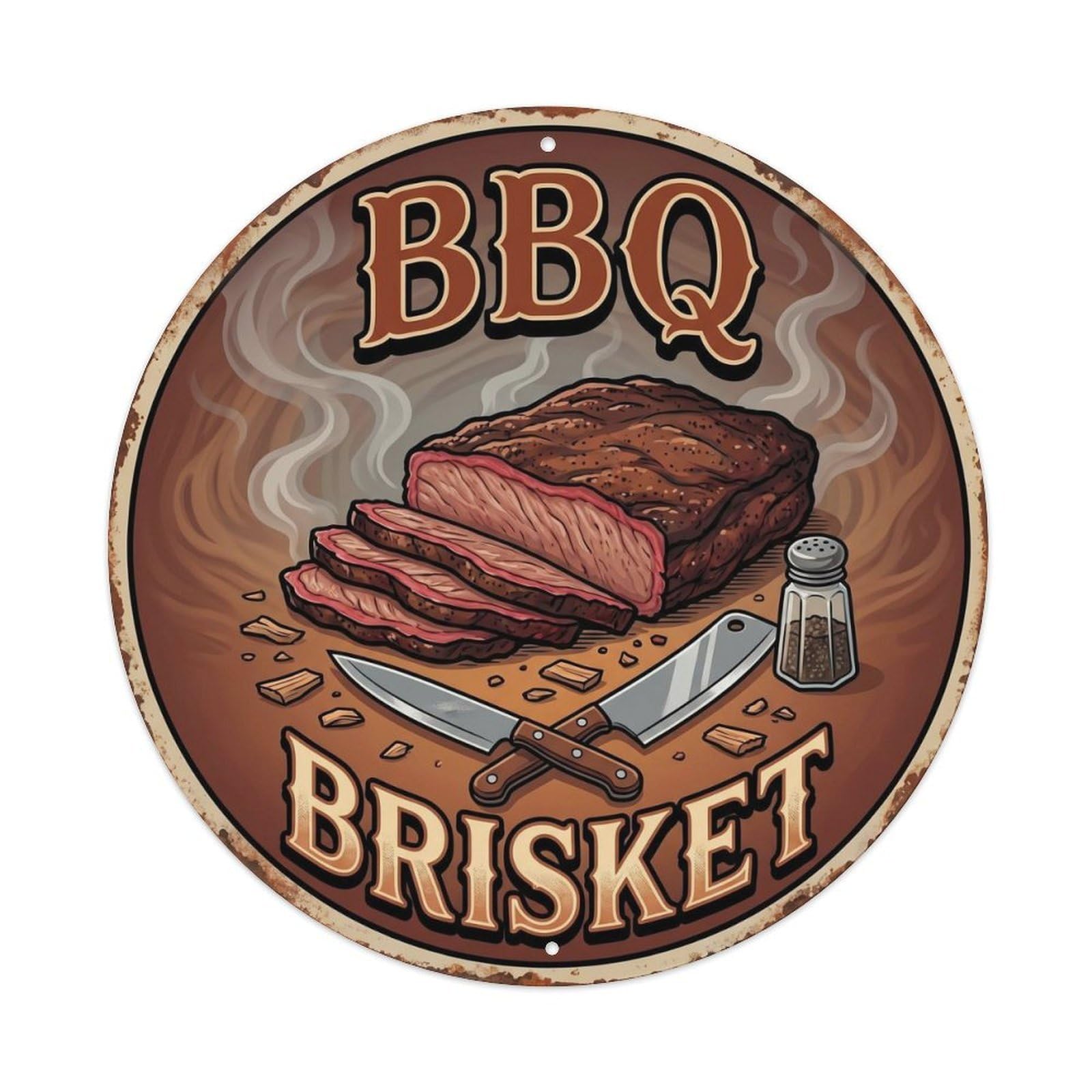 Yrnq Vintage Style-30 Vintage Bbq Barbecue Brisket Artwork Metal Tin Sign Plaque Wall Decor For Cafe, Club, Garden Round Metal Poster 8X8inch
